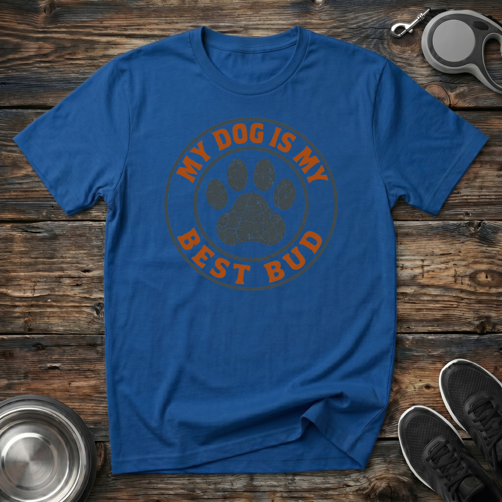 My Dog Is My Best Bud Vintage Circle Paw Print T-Shirt – Classic Dog Lover Graphic Tee for Dog Moms, Dog Dads & Loyal Pet Parents