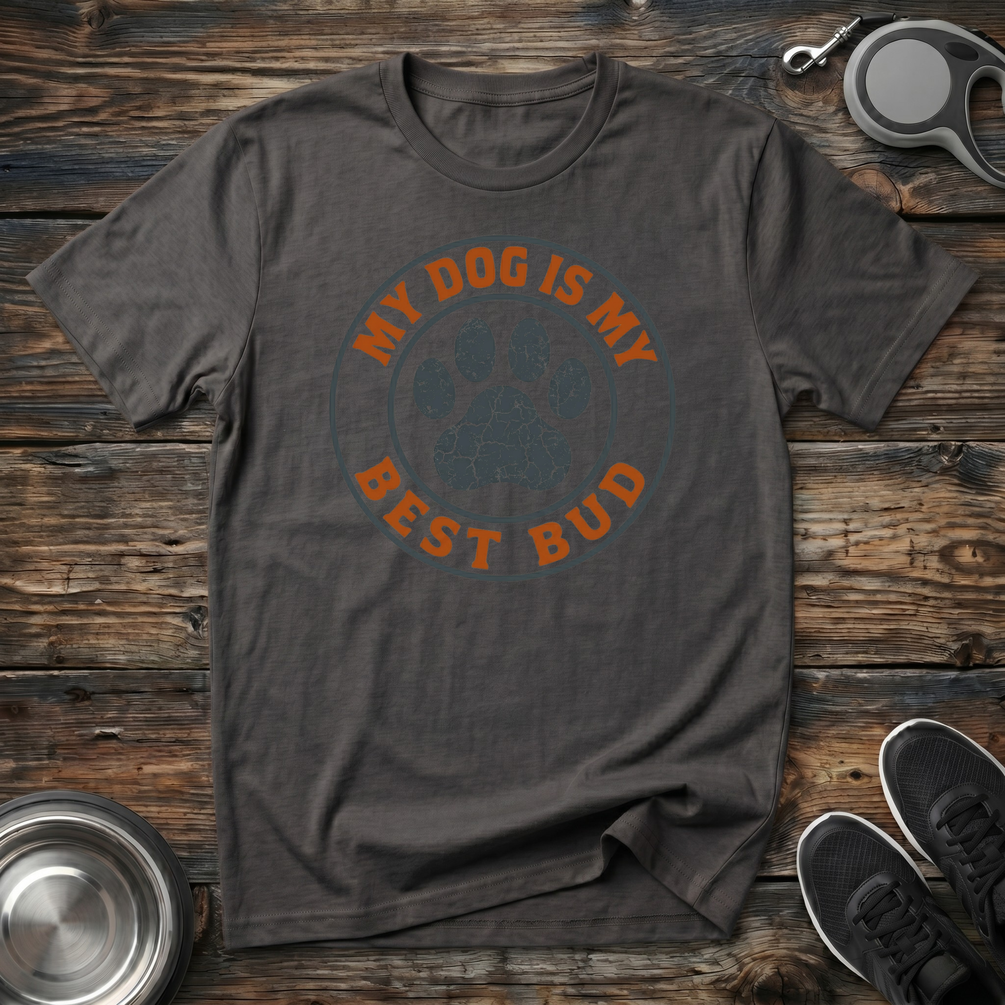 My Dog Is My Best Bud Vintage Circle Paw Print T-Shirt – Classic Dog Lover Graphic Tee for Dog Moms, Dog Dads & Loyal Pet Parents