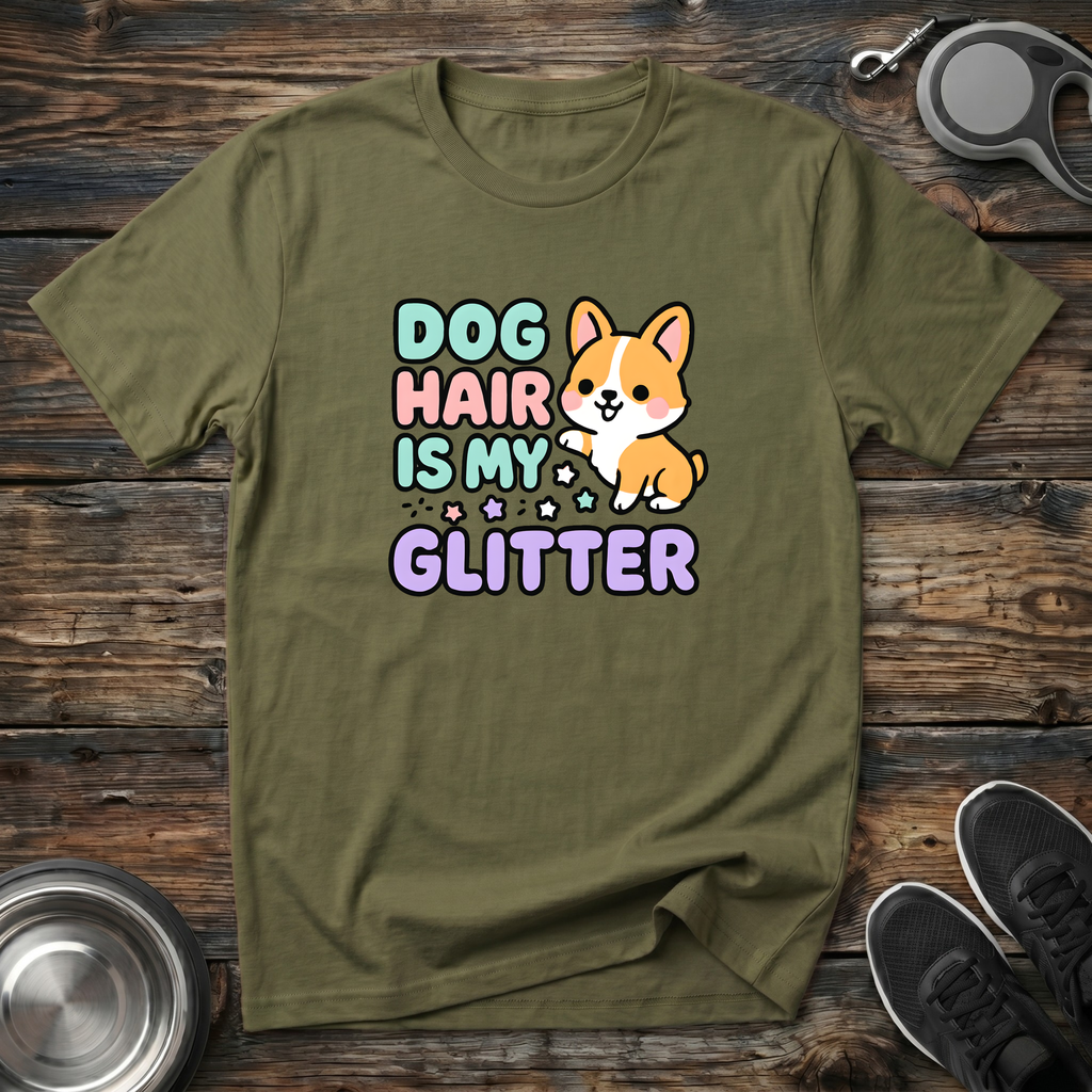 Dog Hair Is My Glitter – Cute Corgi Graphic Tee for Dog Moms & Dog Lovers