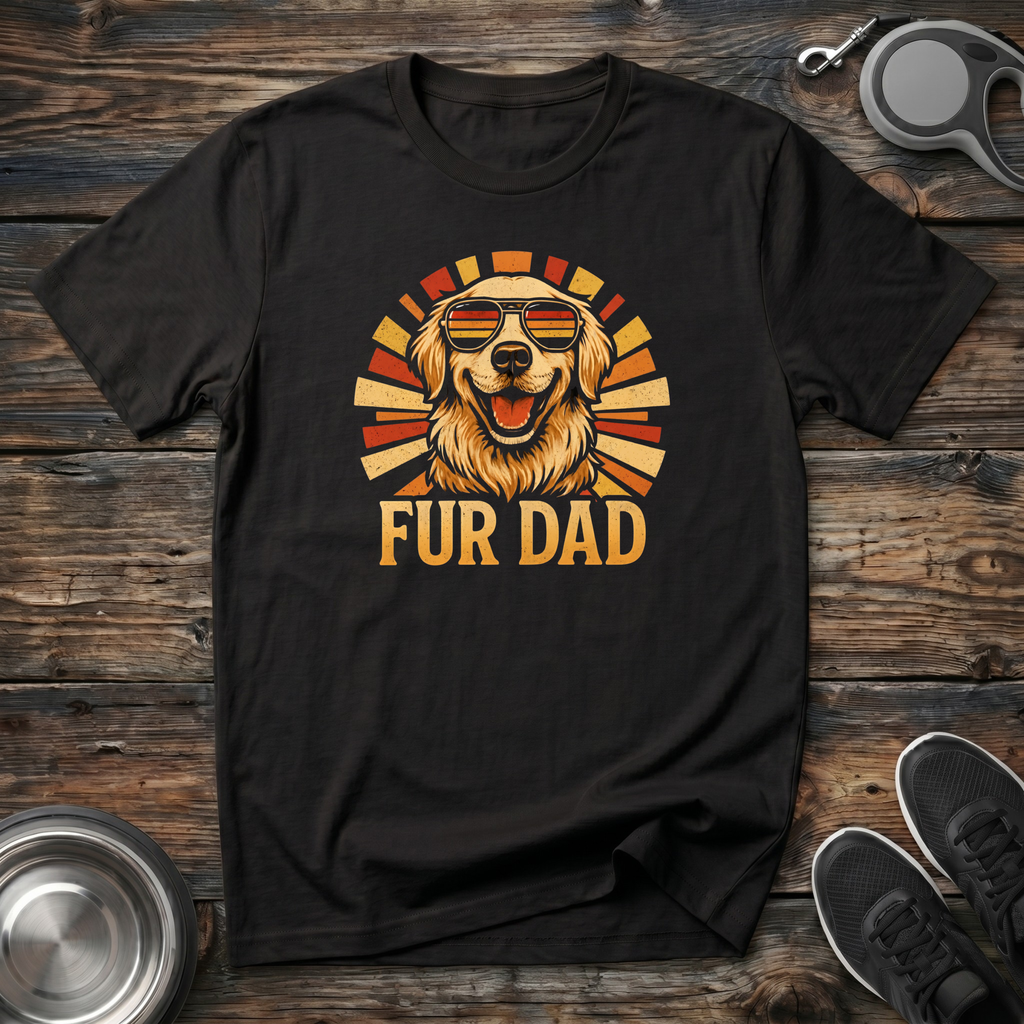 Fur Dad Retro Sunset Golden Retriever T-Shirt – Cool Dog Dad Graphic Tee for Men Who Love Their Dogs