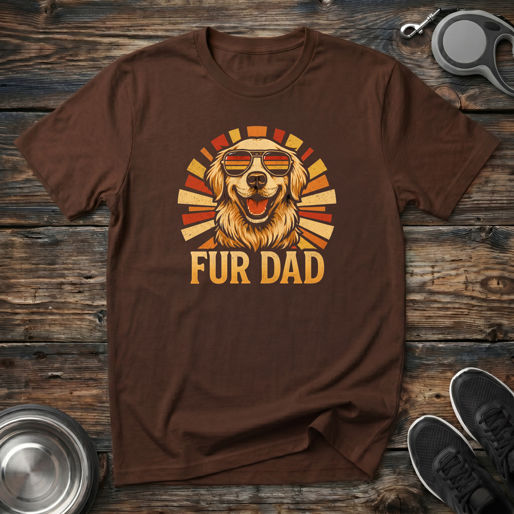 Fur Dad Retro Sunset Golden Retriever T-Shirt – Cool Dog Dad Graphic Tee for Men Who Love Their Dogs