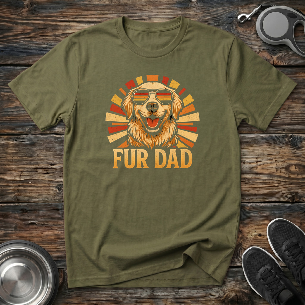 Fur Dad Retro Sunset Golden Retriever T-Shirt – Cool Dog Dad Graphic Tee for Men Who Love Their Dogs