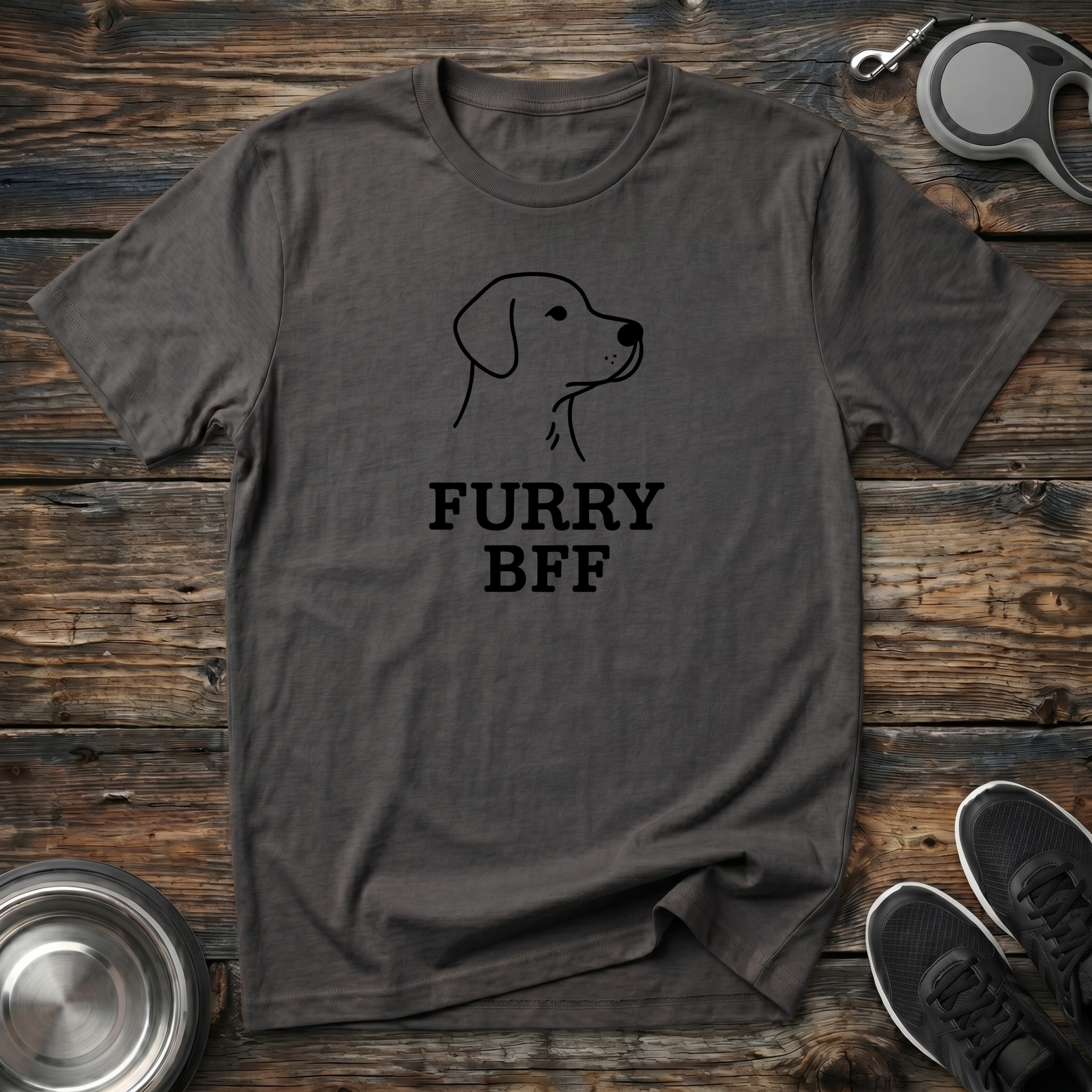 Furry BFF Minimalist Dog Line Art T-Shirt – Simple Dog Lover Graphic Tee for Dog Moms, Dog Dads & Best Friend Gift