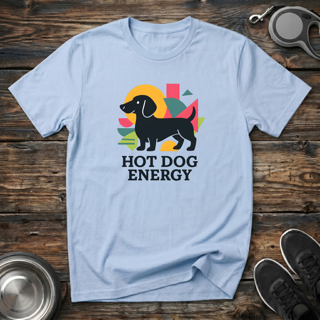 Hot Dog Energy Funny Dachshund T-Shirt – Bold Graphic Tee for Wiener Dog Lovers & Dog Moms