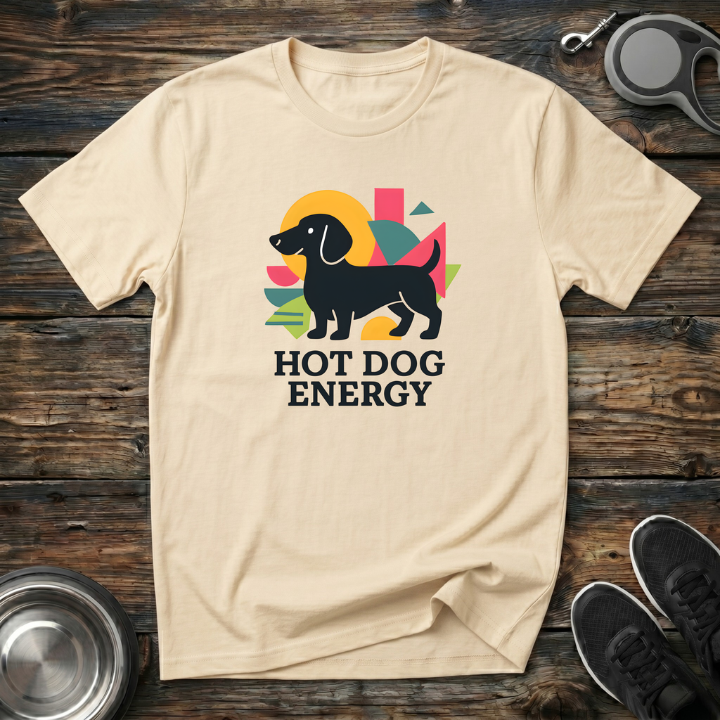 Hot Dog Energy Funny Dachshund T-Shirt – Bold Graphic Tee for Wiener Dog Lovers & Dog Moms
