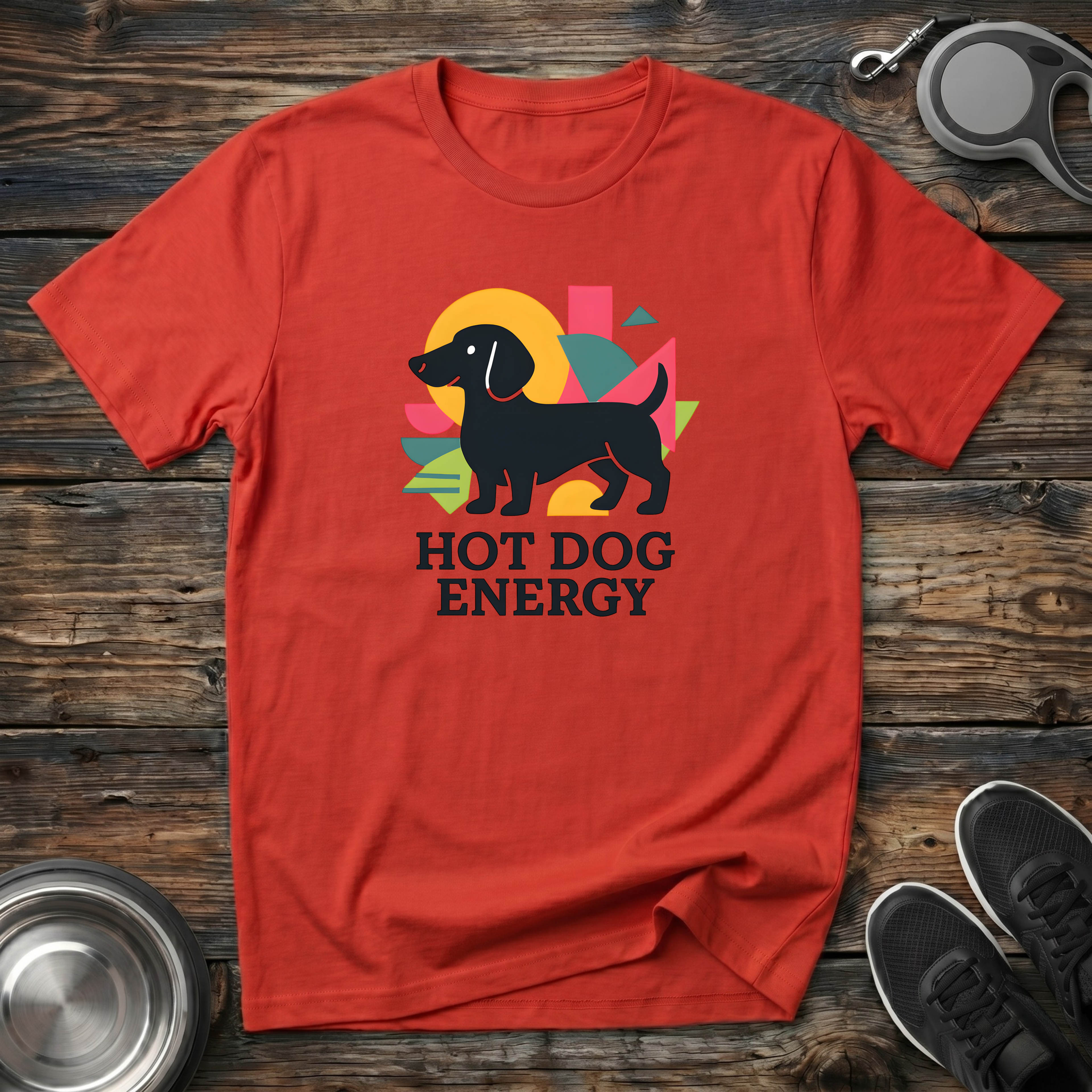 Hot Dog Energy Funny Dachshund T-Shirt – Bold Graphic Tee for Wiener Dog Lovers & Dog Moms