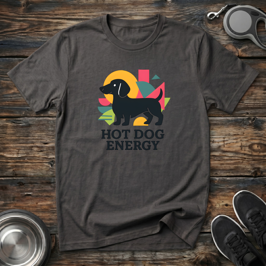 Hot Dog Energy Funny Dachshund T-Shirt – Bold Graphic Tee for Wiener Dog Lovers & Dog Moms