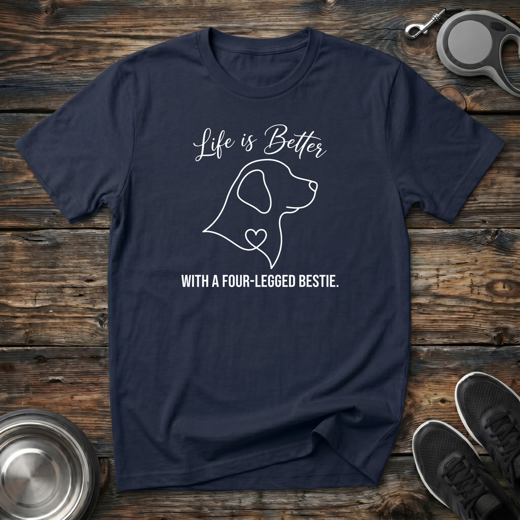 Life is Better With a Four-Legged Bestie T-Shirt | Elegant Dog Lover Tee | Dog Mom Gift