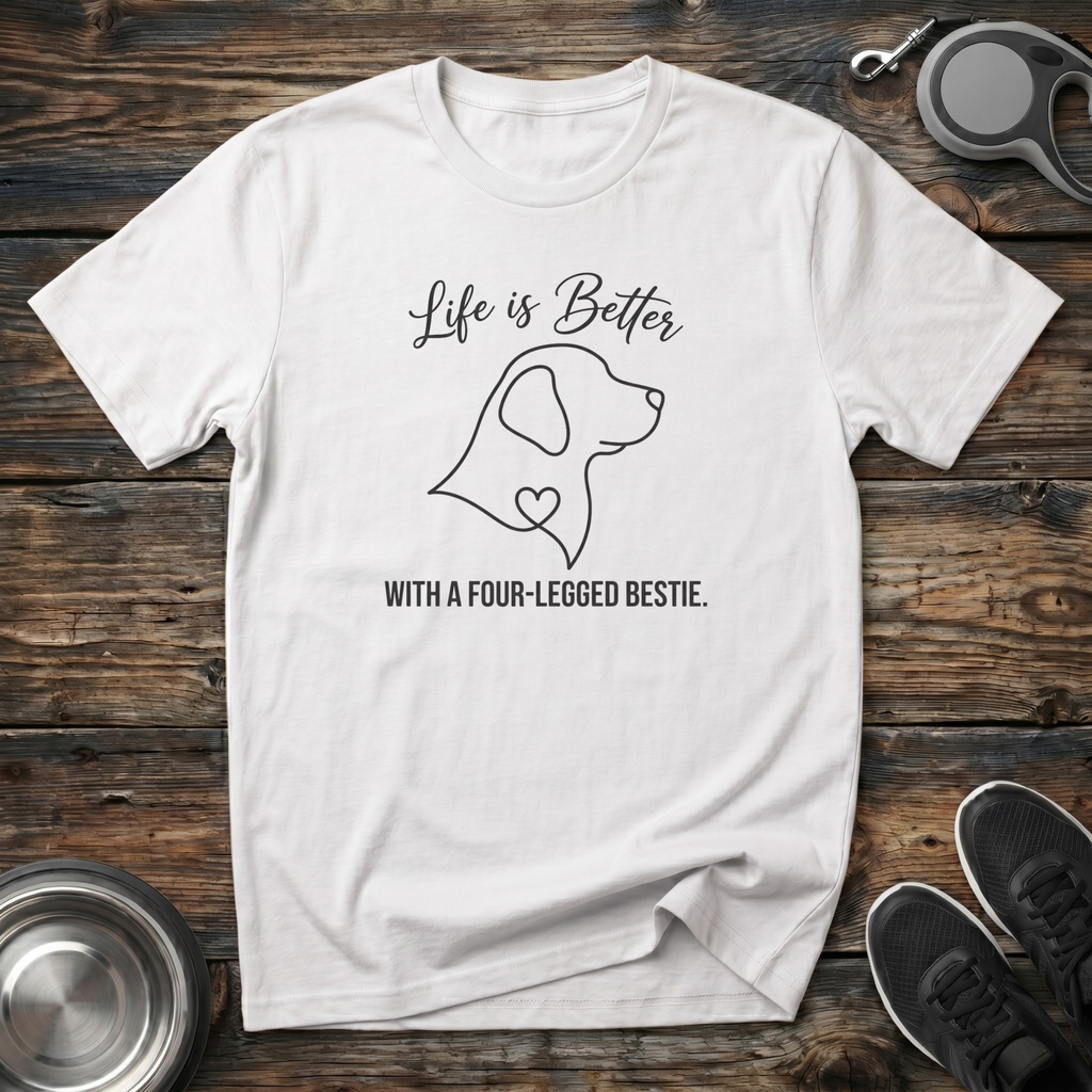 Life is Better With a Four-Legged Bestie T-Shirt | Elegant Dog Lover Tee | Dog Mom Gift