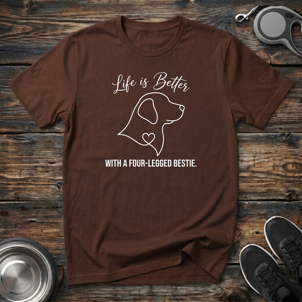 Life is Better With a Four-Legged Bestie T-Shirt | Elegant Dog Lover Tee | Dog Mom Gift