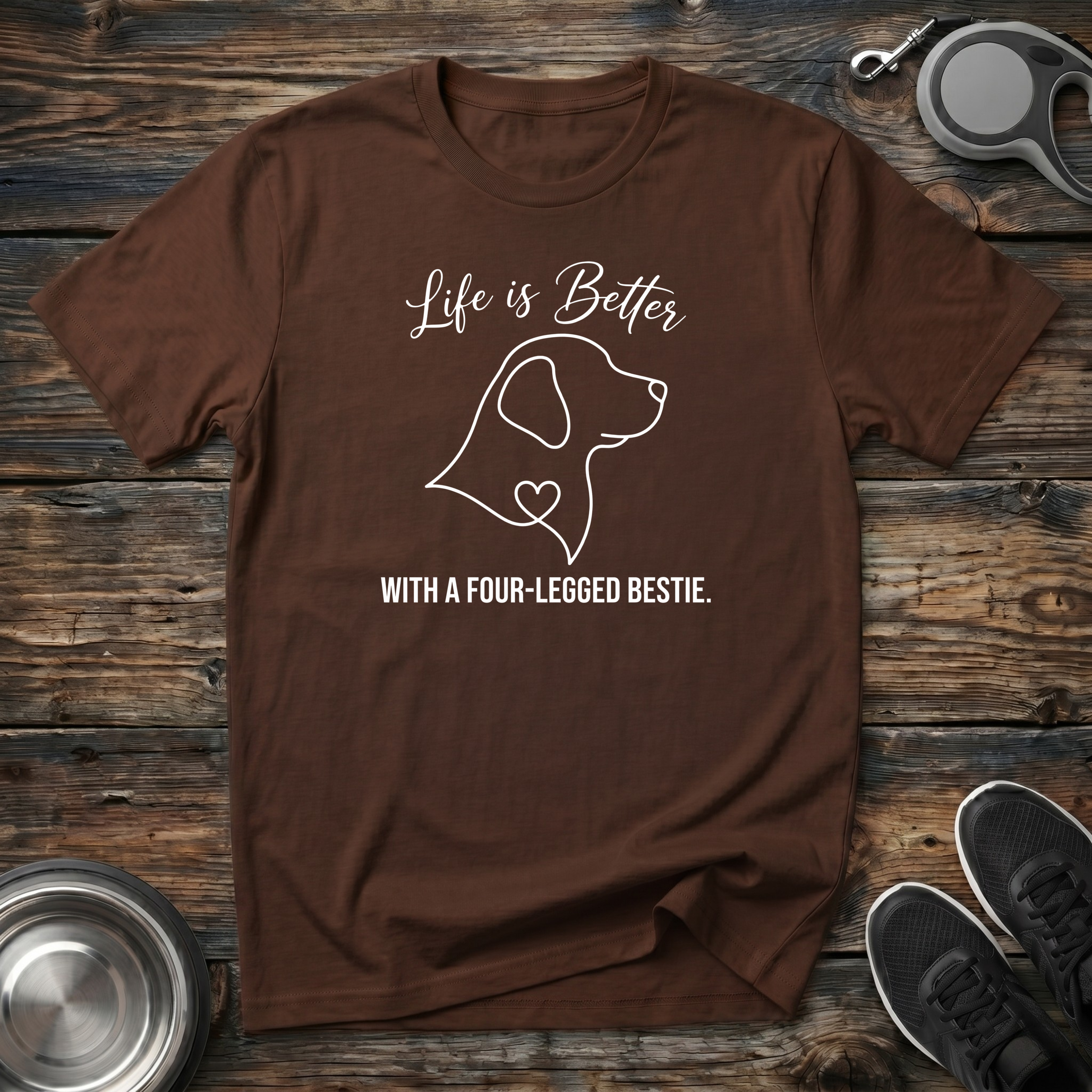 Life is Better With a Four-Legged Bestie T-Shirt | Elegant Dog Lover Tee | Dog Mom Gift