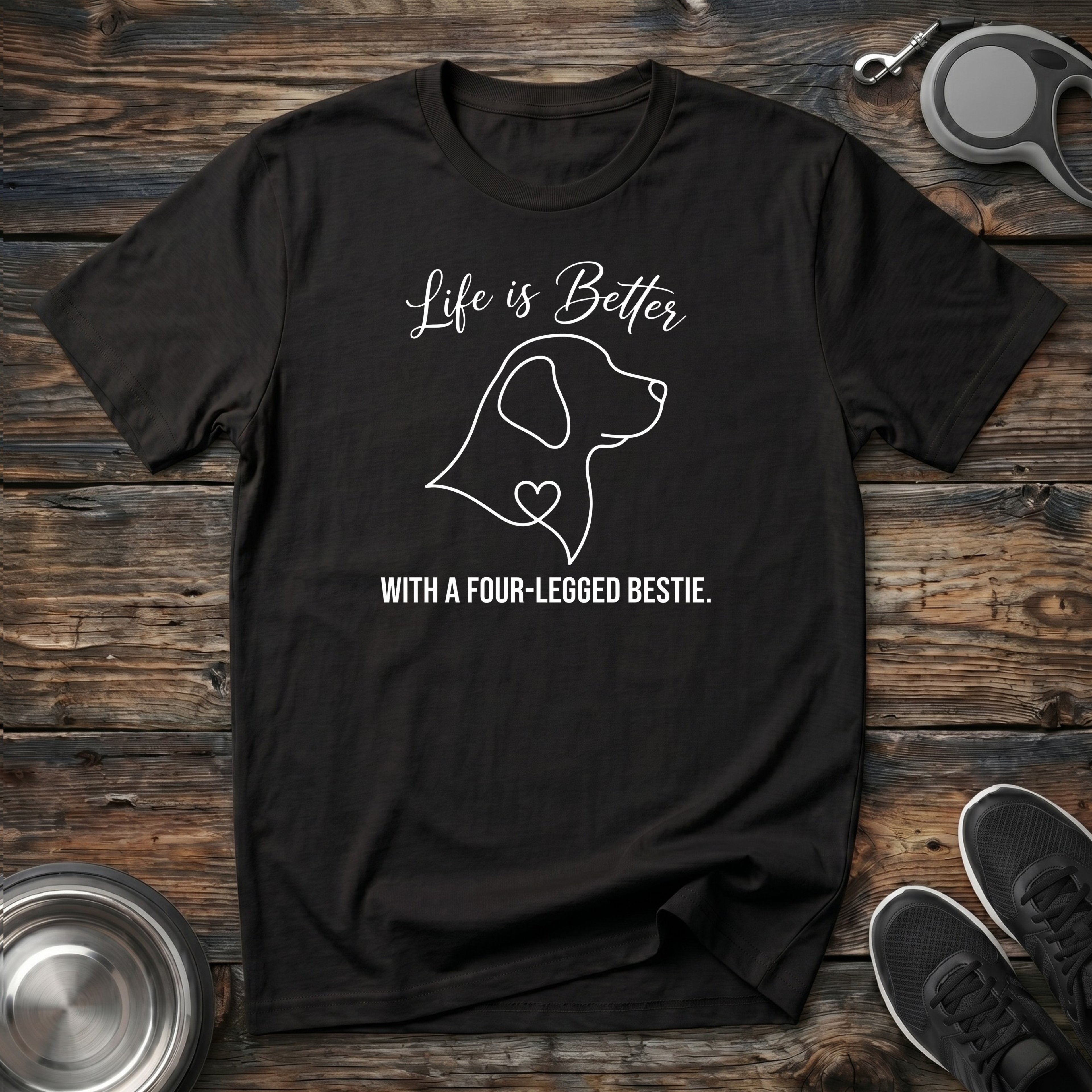 Life is Better With a Four-Legged Bestie T-Shirt | Elegant Dog Lover Tee | Dog Mom Gift