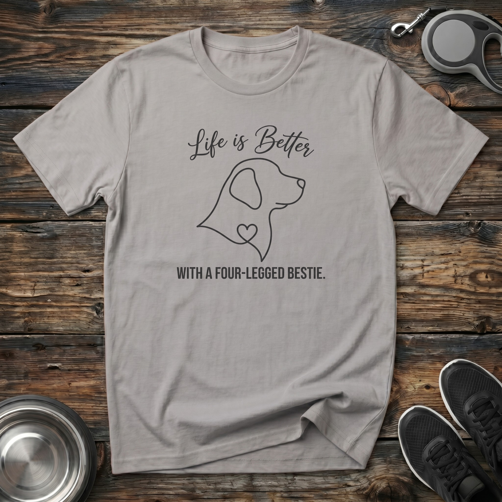 Life is Better With a Four-Legged Bestie T-Shirt | Elegant Dog Lover Tee | Dog Mom Gift