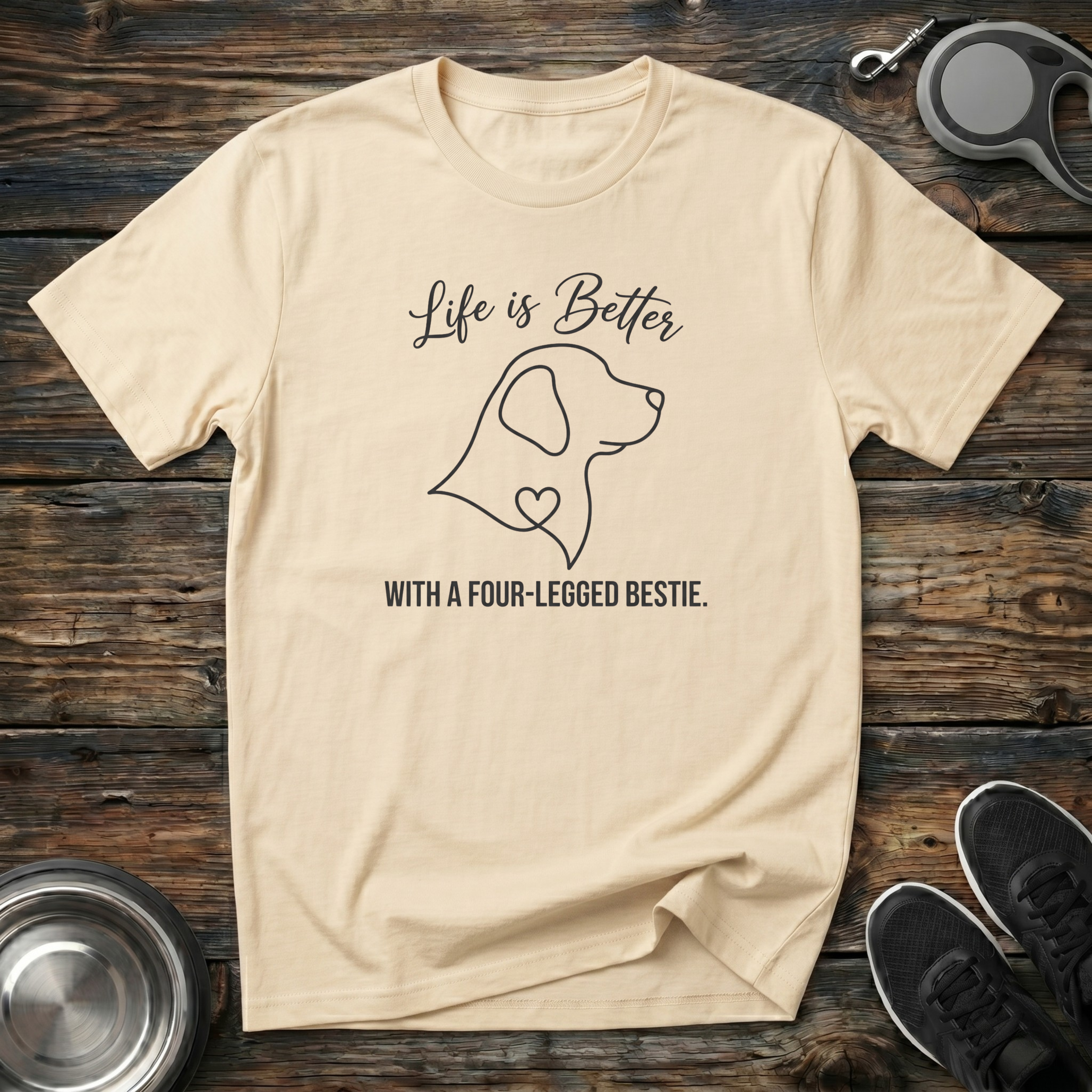 Life is Better With a Four-Legged Bestie T-Shirt | Elegant Dog Lover Tee | Dog Mom Gift