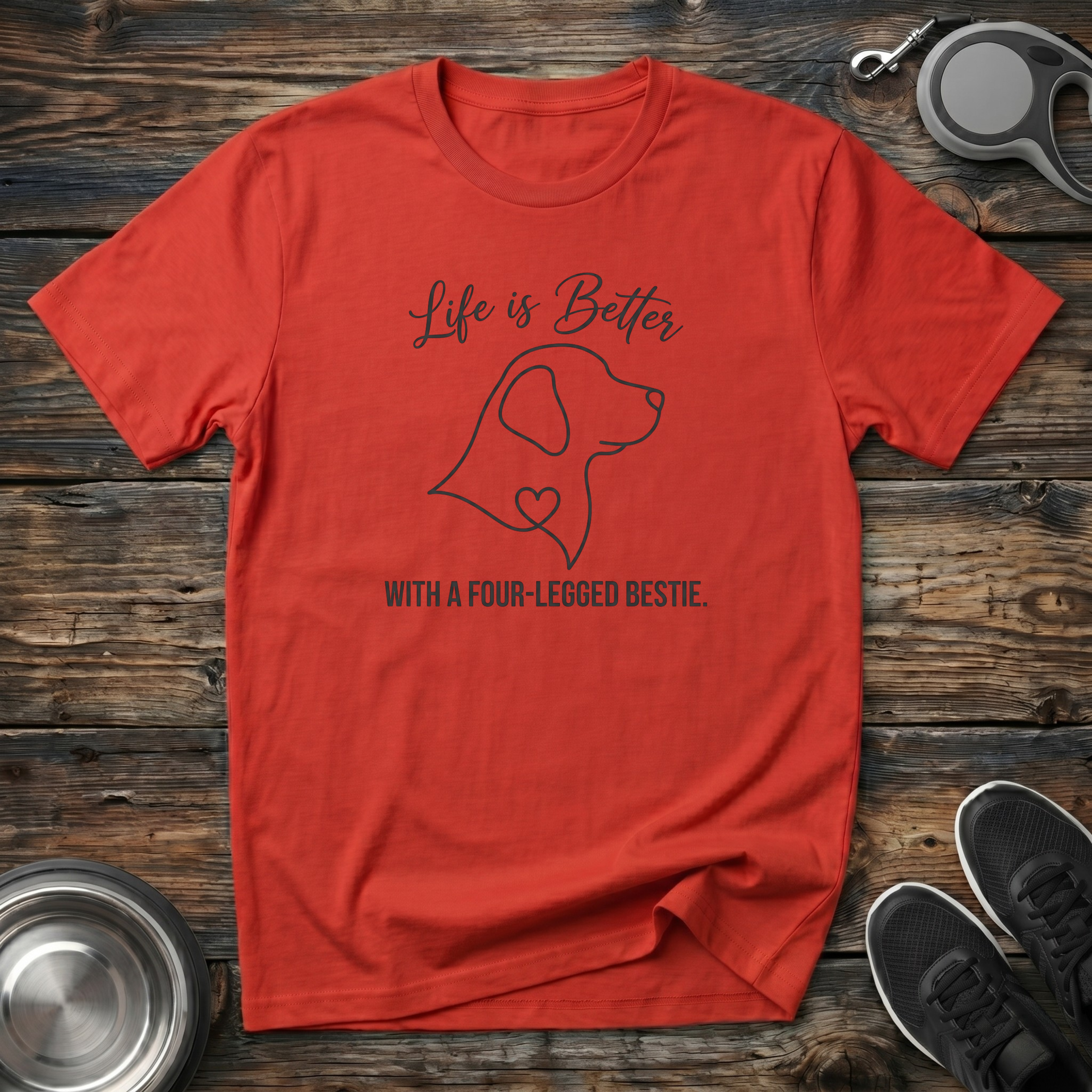 Life is Better With a Four-Legged Bestie T-Shirt | Elegant Dog Lover Tee | Dog Mom Gift
