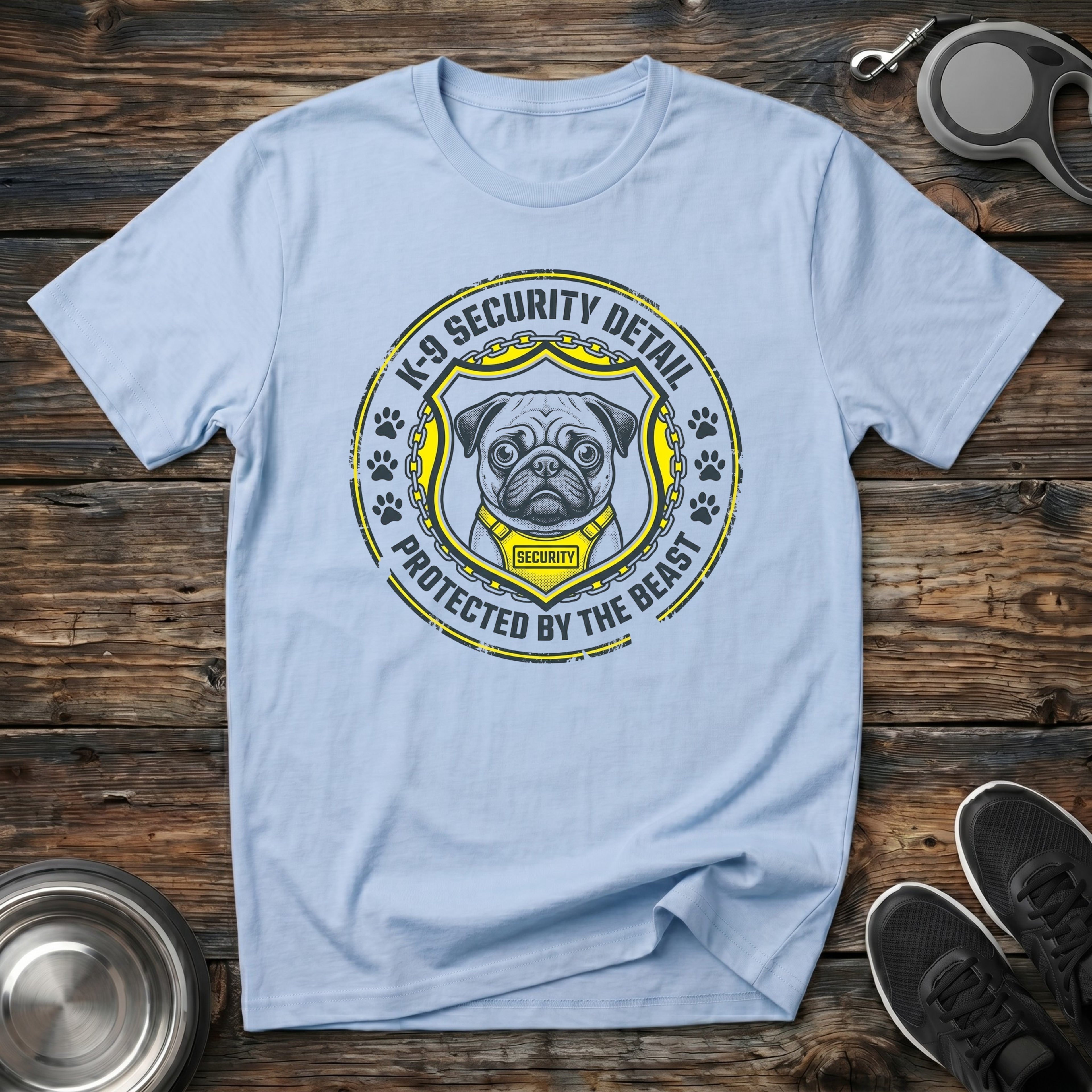 K-9 Security Detail Protected by the Beast T-Shirt | Funny Pug Lover Tee | Pug Mom Gift