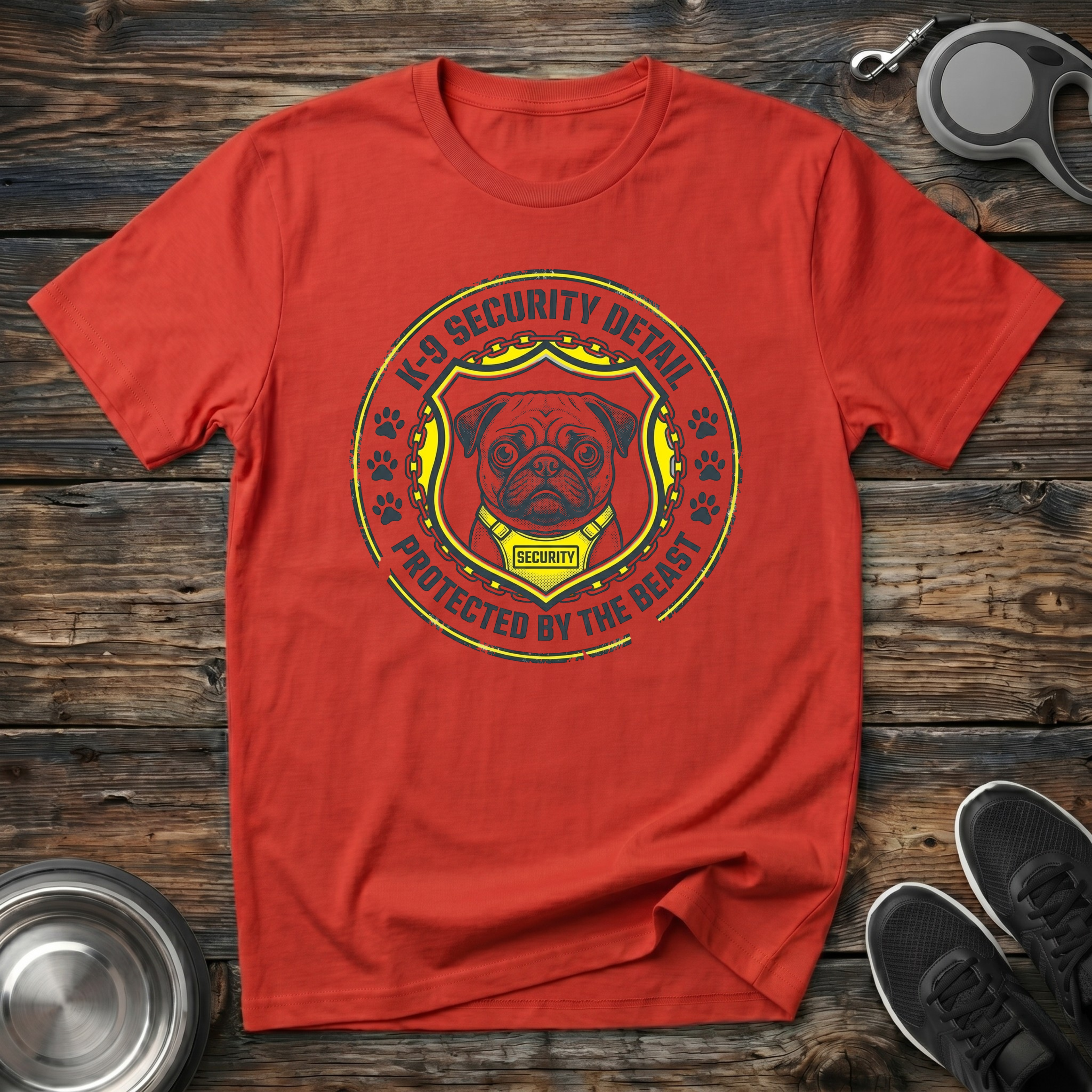K-9 Security Detail Protected by the Beast T-Shirt | Funny Pug Lover Tee | Pug Mom Gift
