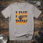 Live Love Paw Retro Dog Lover T-Shirt – Bold Groovy Paw Print Graphic Tee for Dog Moms, Dog Dads & Pet Parents