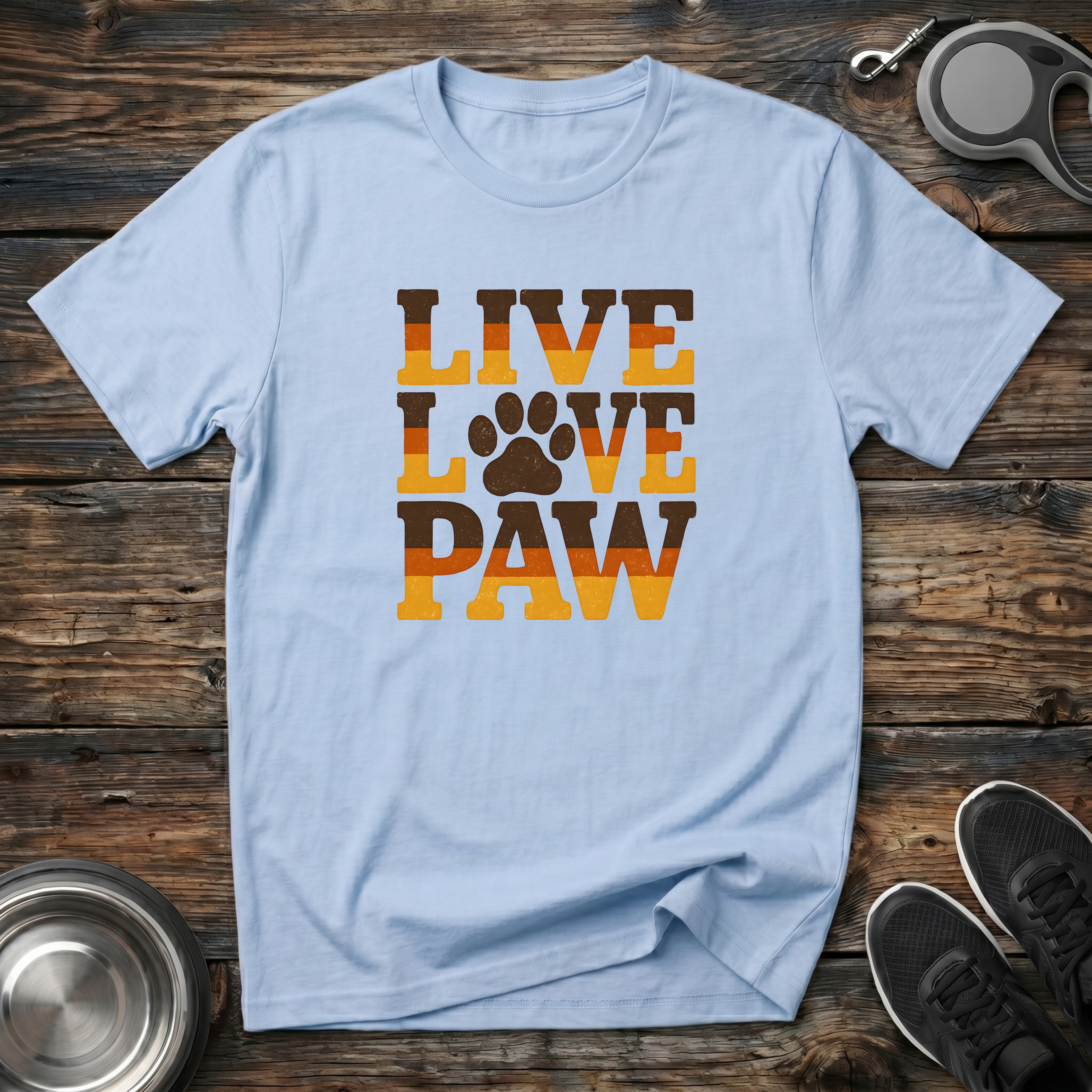 Live Love Paw Retro Dog Lover T-Shirt – Bold Groovy Paw Print Graphic Tee for Dog Moms, Dog Dads & Pet Parents