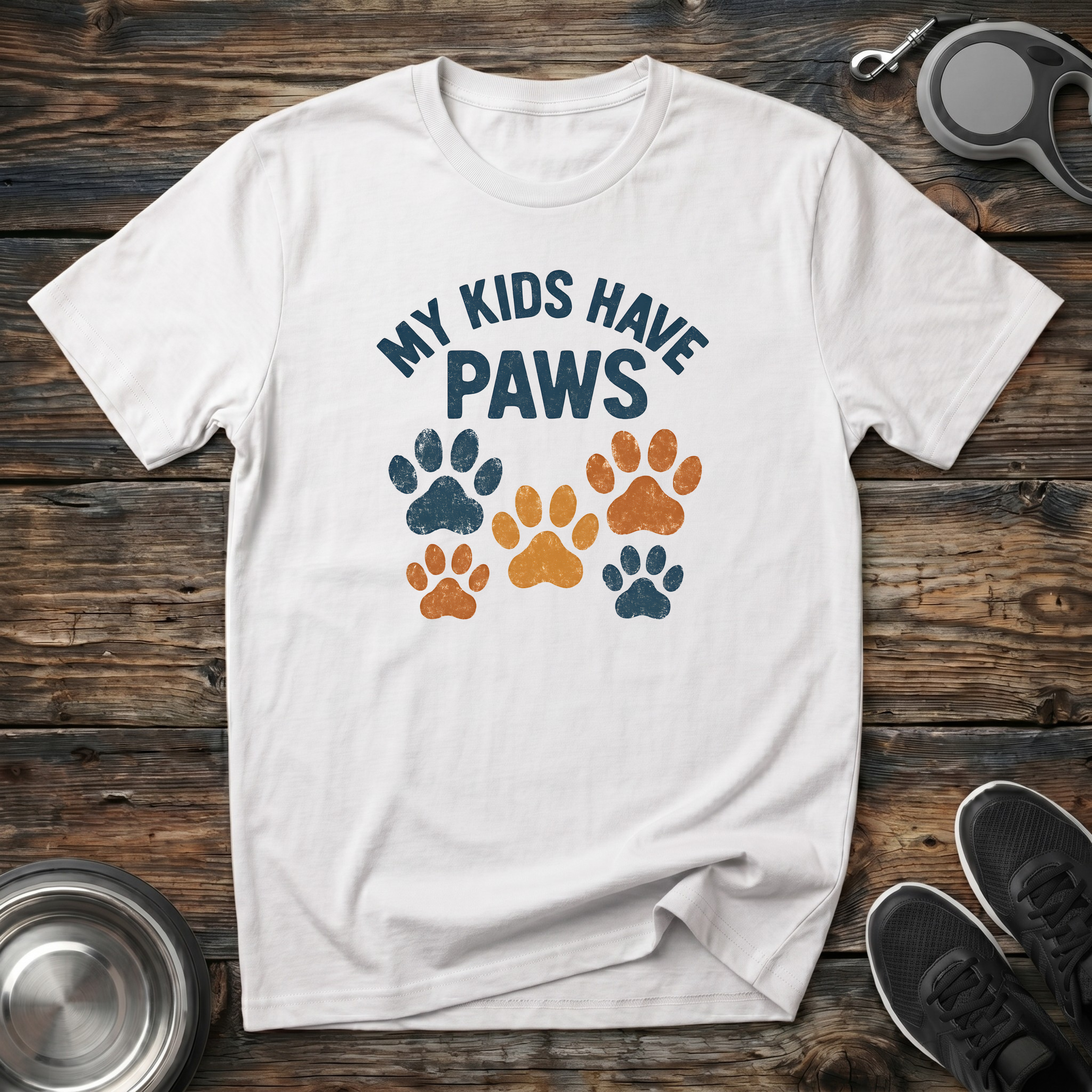My Kids Have Paws Funny Dog Mom T-Shirt – Colorful Paw Print Graphic Tee for Pet Parents & Fur Baby Lovers