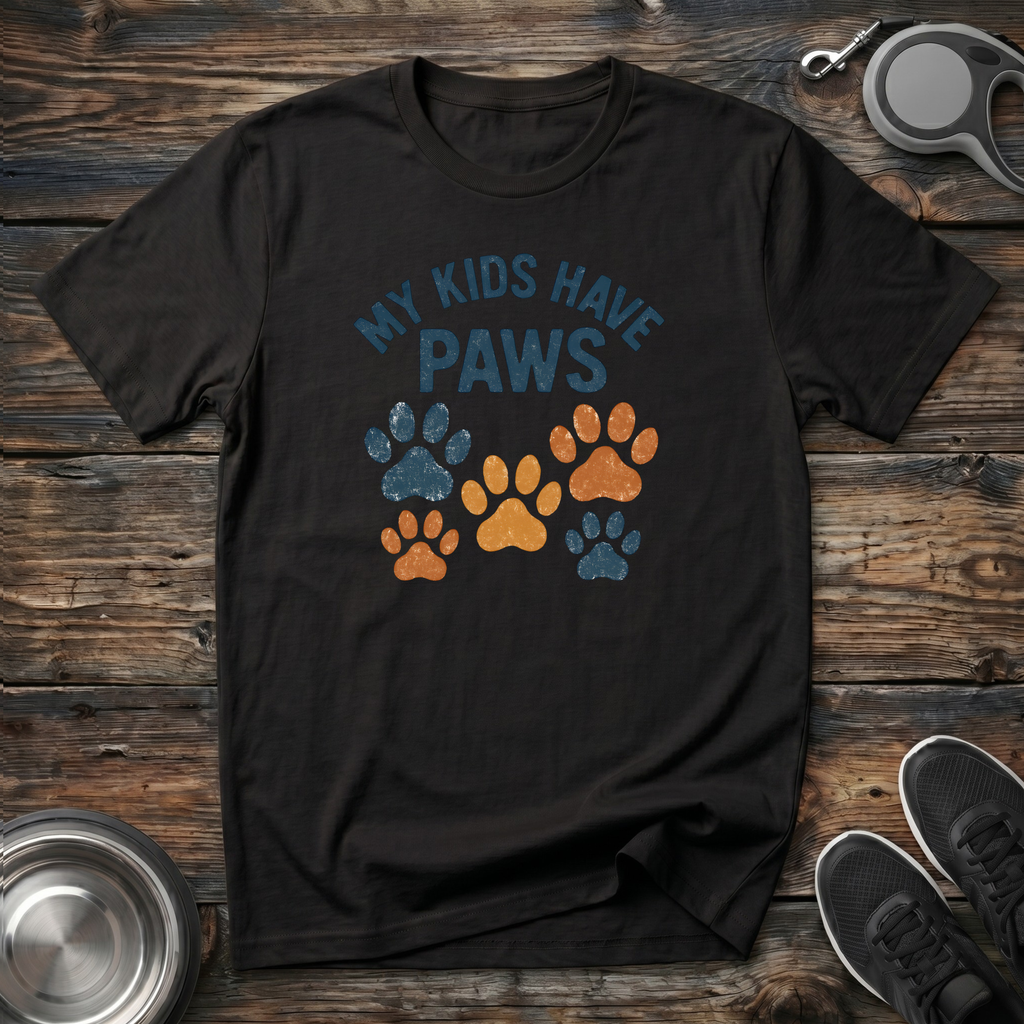 My Kids Have Paws Funny Dog Mom T-Shirt – Colorful Paw Print Graphic Tee for Pet Parents & Fur Baby Lovers
