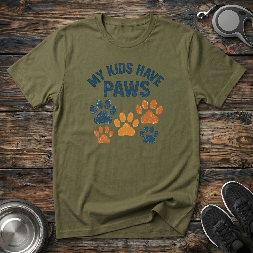 My Kids Have Paws Funny Dog Mom T-Shirt – Colorful Paw Print Graphic Tee for Pet Parents & Fur Baby Lovers