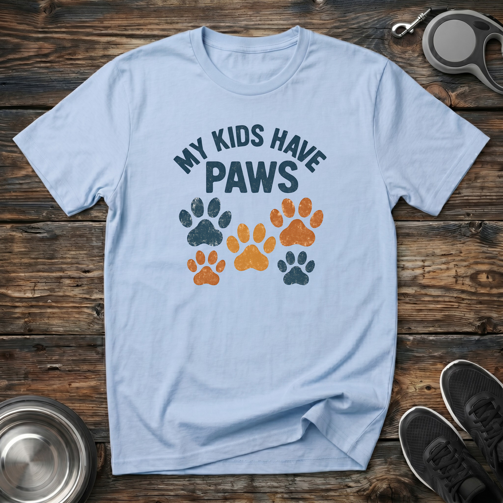 My Kids Have Paws Funny Dog Mom T-Shirt – Colorful Paw Print Graphic Tee for Pet Parents & Fur Baby Lovers
