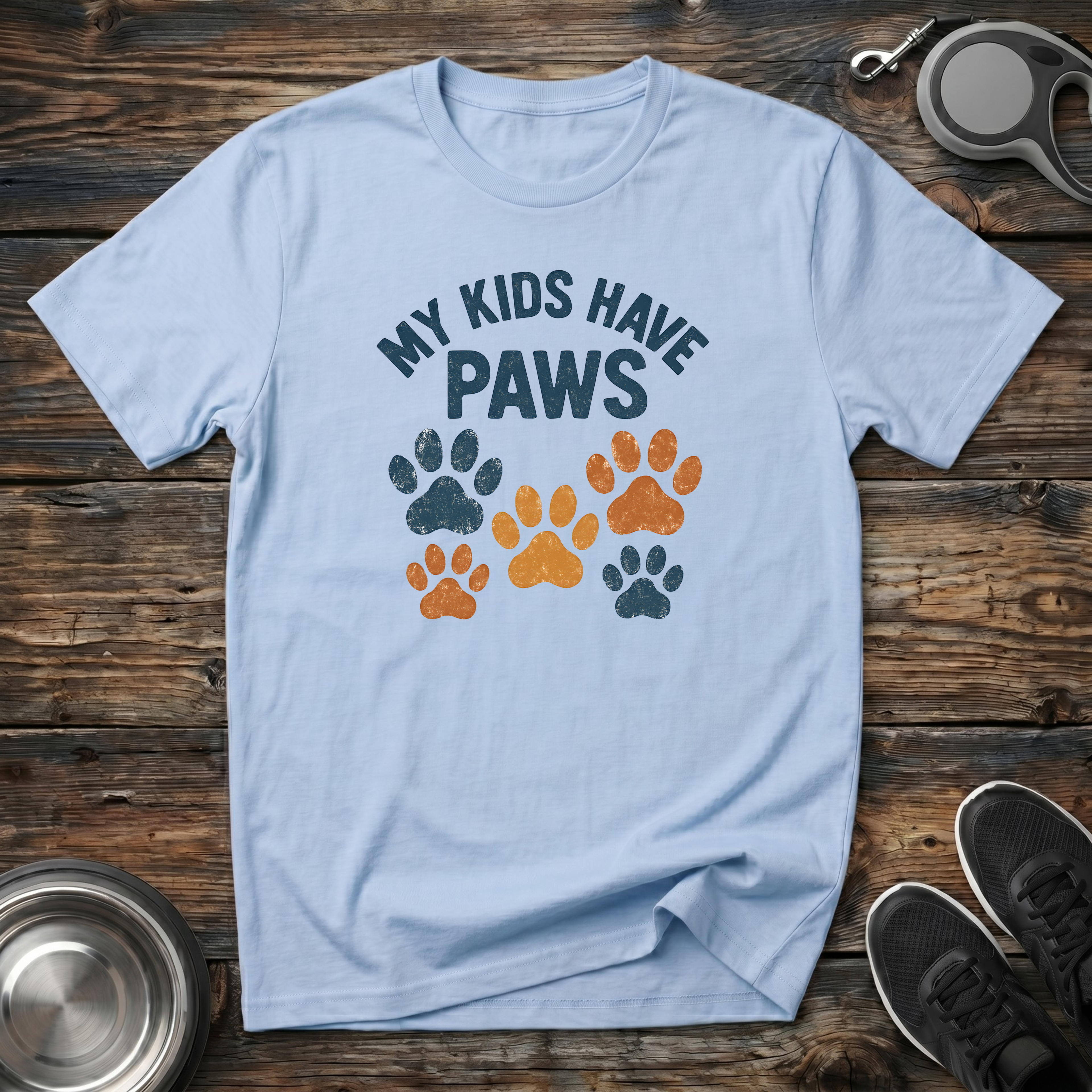 My Kids Have Paws Funny Dog Mom T-Shirt – Colorful Paw Print Graphic Tee for Pet Parents & Fur Baby Lovers