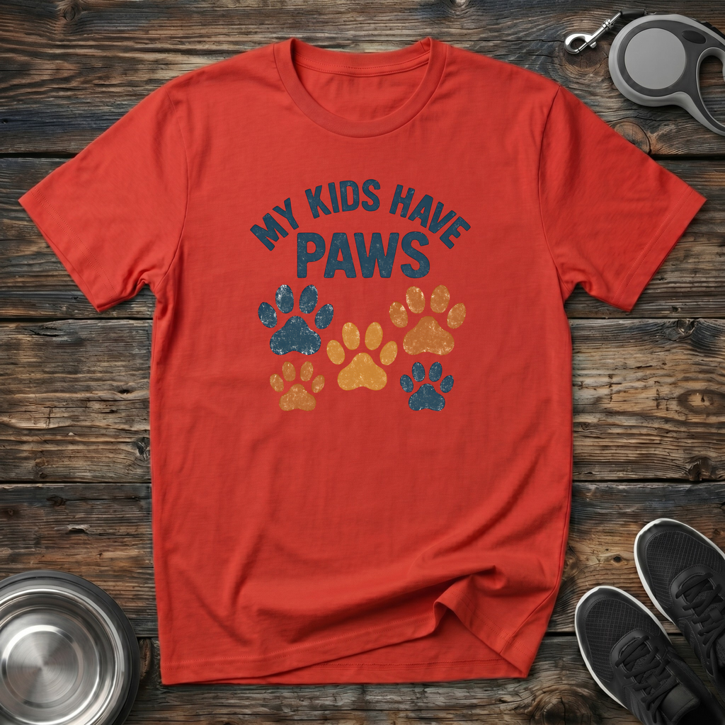 My Kids Have Paws Funny Dog Mom T-Shirt – Colorful Paw Print Graphic Tee for Pet Parents & Fur Baby Lovers