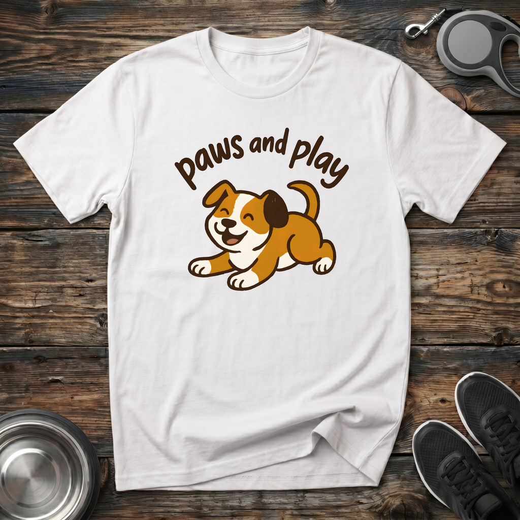 Paws and Play Cute Puppy T-Shirt – Adorable Kawaii Dog Graphic Tee for Dog Lovers, Dog Moms & Puppy Fans