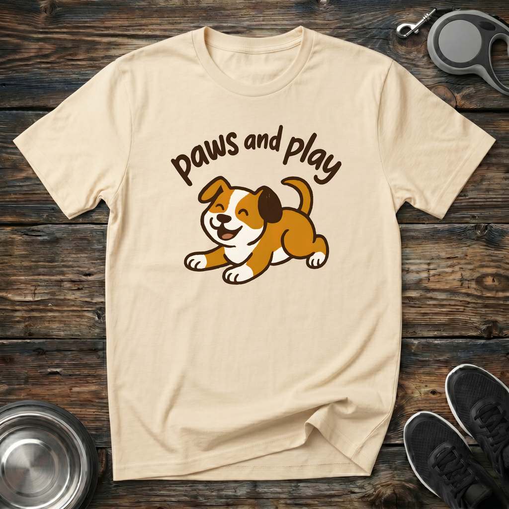 Paws and Play Cute Puppy T-Shirt – Adorable Kawaii Dog Graphic Tee for Dog Lovers, Dog Moms & Puppy Fans