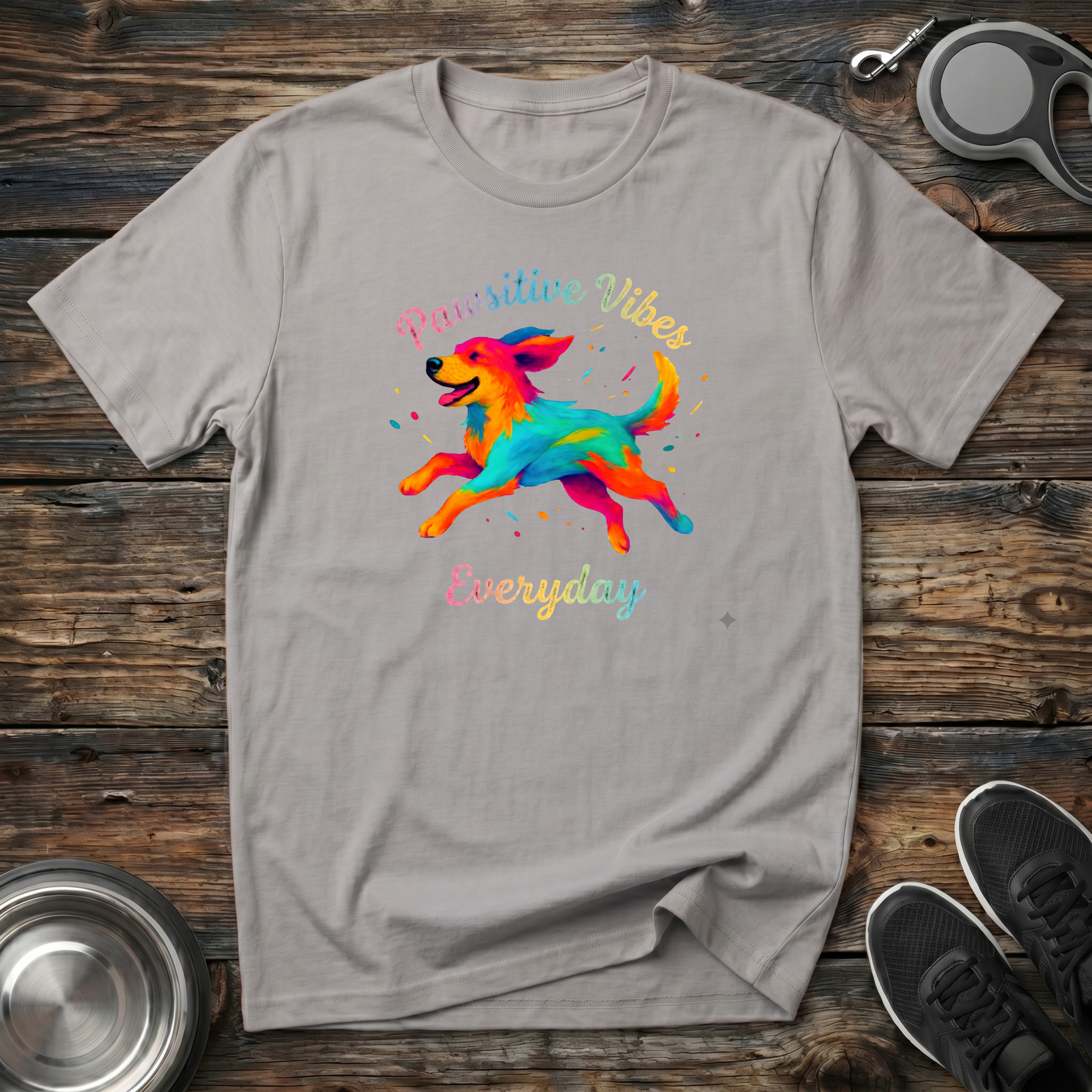 Pawsitive Vibes Everyday Colorful Dog T-Shirt – Vibrant Watercolor Dog Graphic Tee for Dog Lovers & Positive Energy Fans