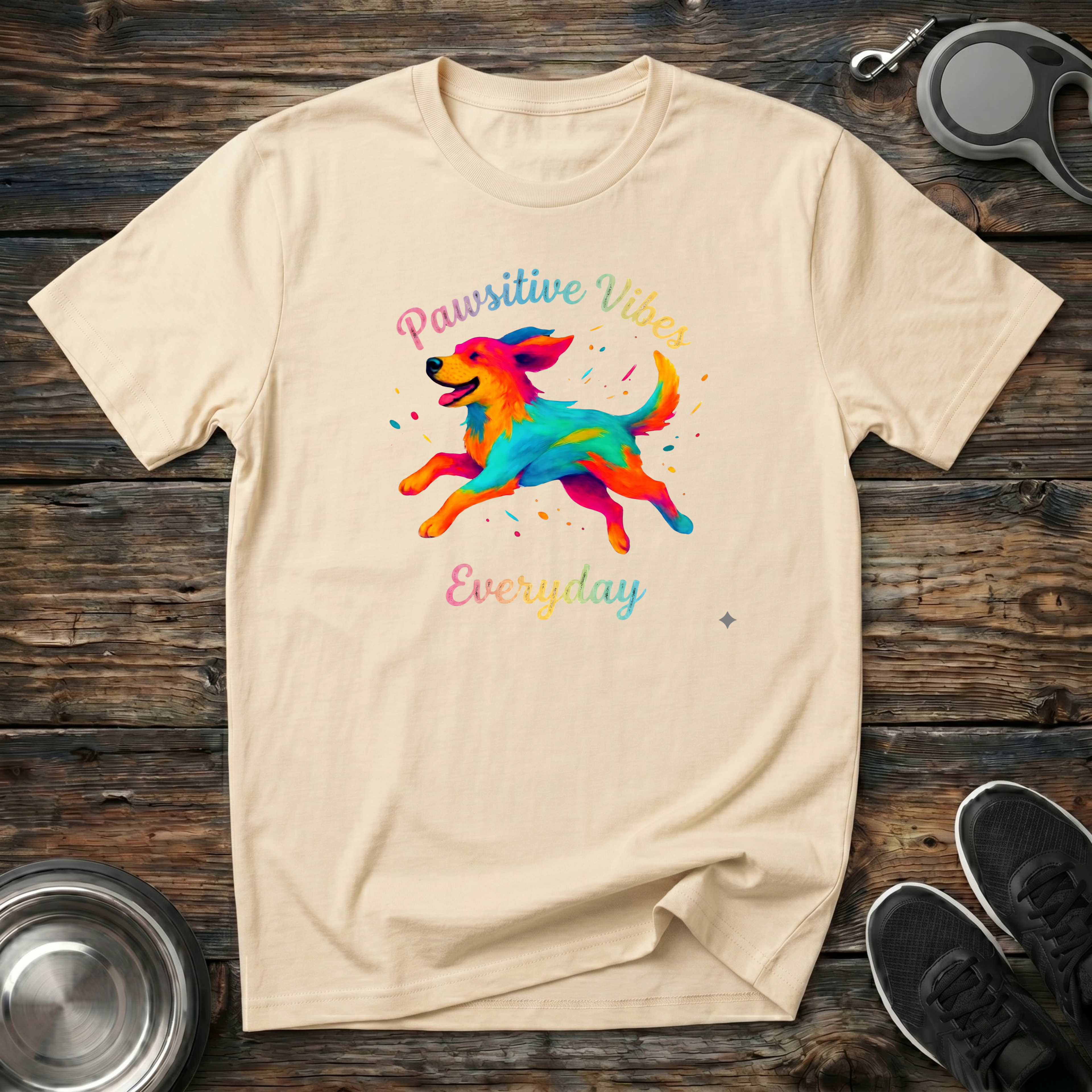 Pawsitive Vibes Everyday Colorful Dog T-Shirt – Vibrant Watercolor Dog Graphic Tee for Dog Lovers & Positive Energy Fans