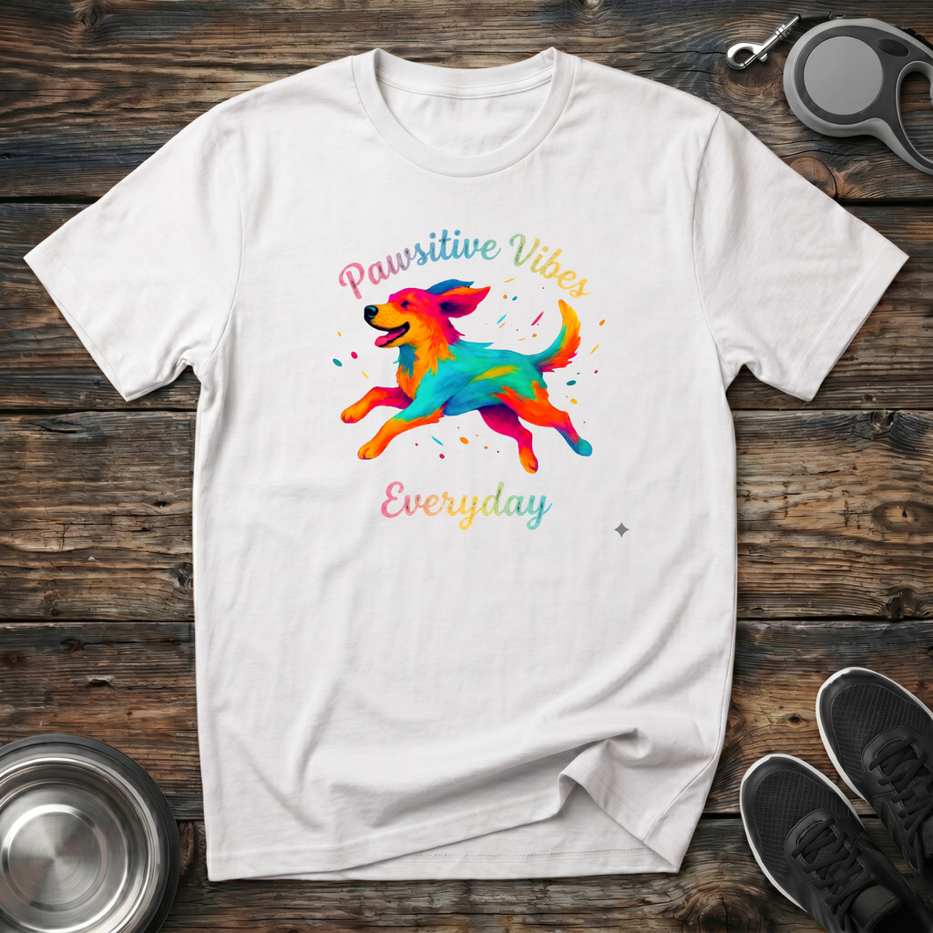 Pawsitive Vibes Everyday Colorful Dog T-Shirt – Vibrant Watercolor Dog Graphic Tee for Dog Lovers & Positive Energy Fans