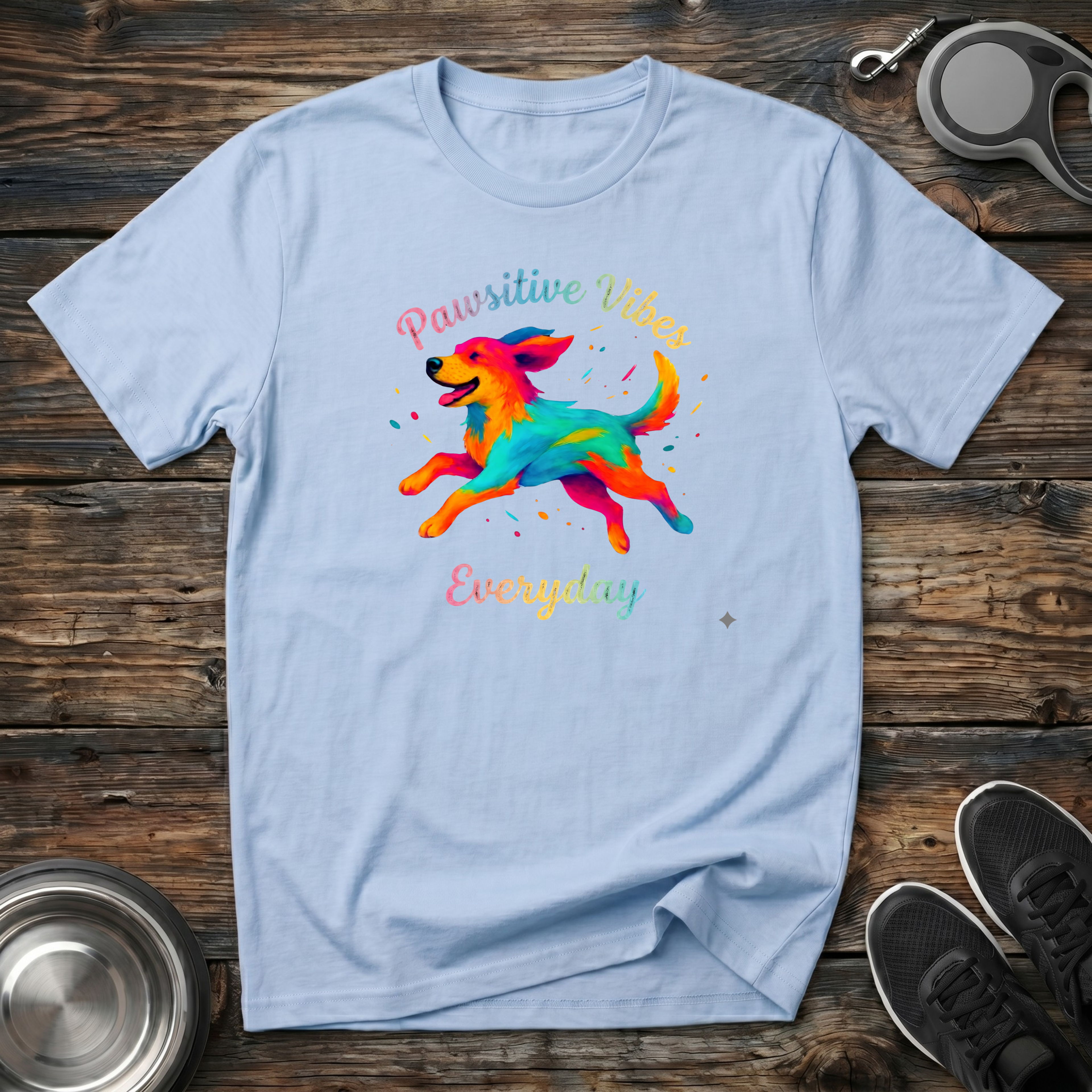 Pawsitive Vibes Everyday Colorful Dog T-Shirt – Vibrant Watercolor Dog Graphic Tee for Dog Lovers & Positive Energy Fans