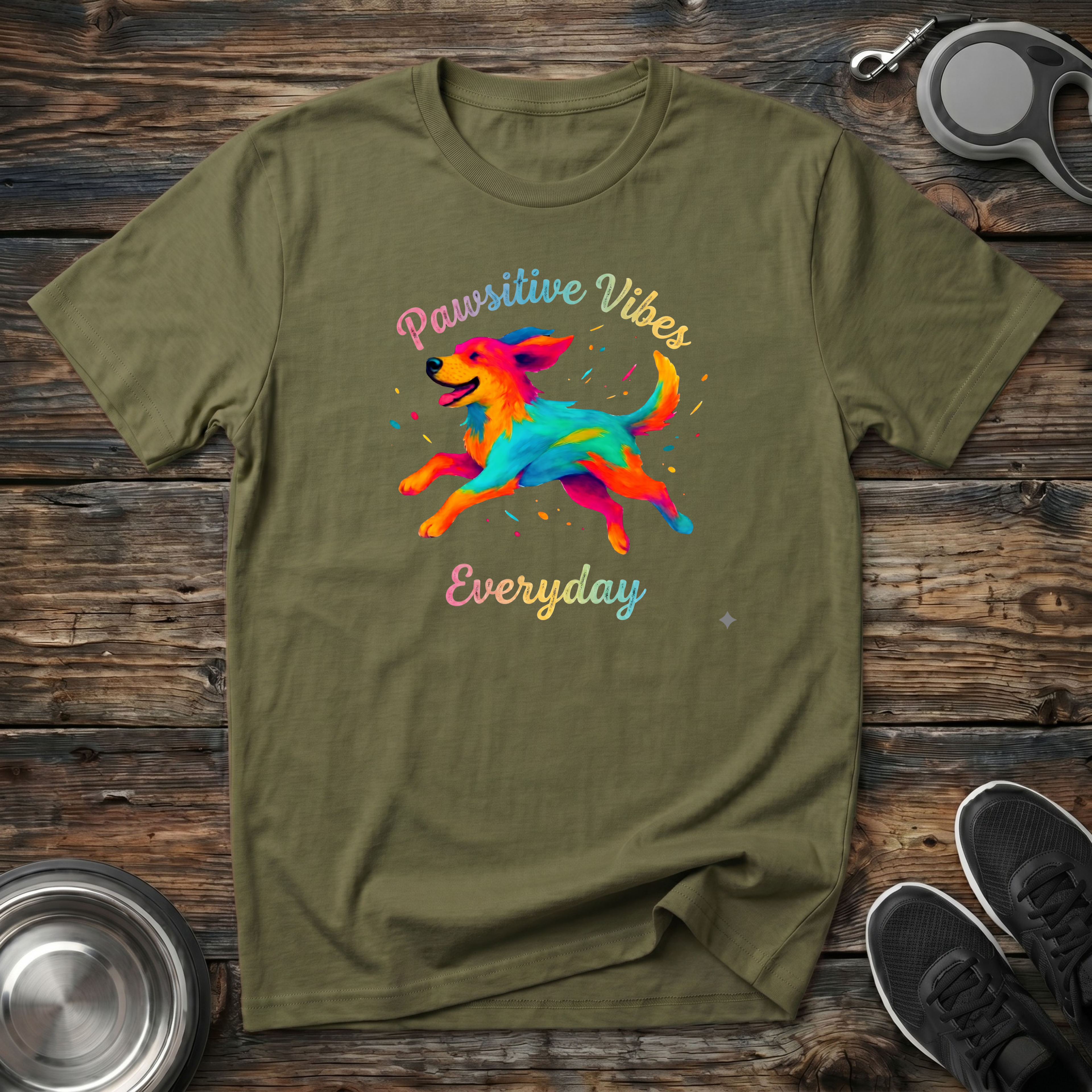 Pawsitive Vibes Everyday Colorful Dog T-Shirt – Vibrant Watercolor Dog Graphic Tee for Dog Lovers & Positive Energy Fans