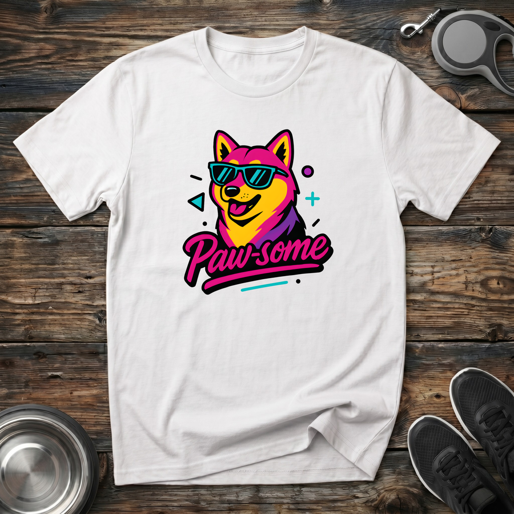 Paw-some Retro 80s Dog Graphic T-Shirt – Colorful Cool Dog Tee for Dog Lovers & Retro Aesthetic Fans