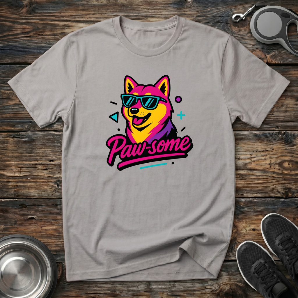 Paw-some Retro 80s Dog Graphic T-Shirt – Colorful Cool Dog Tee for Dog Lovers & Retro Aesthetic Fans