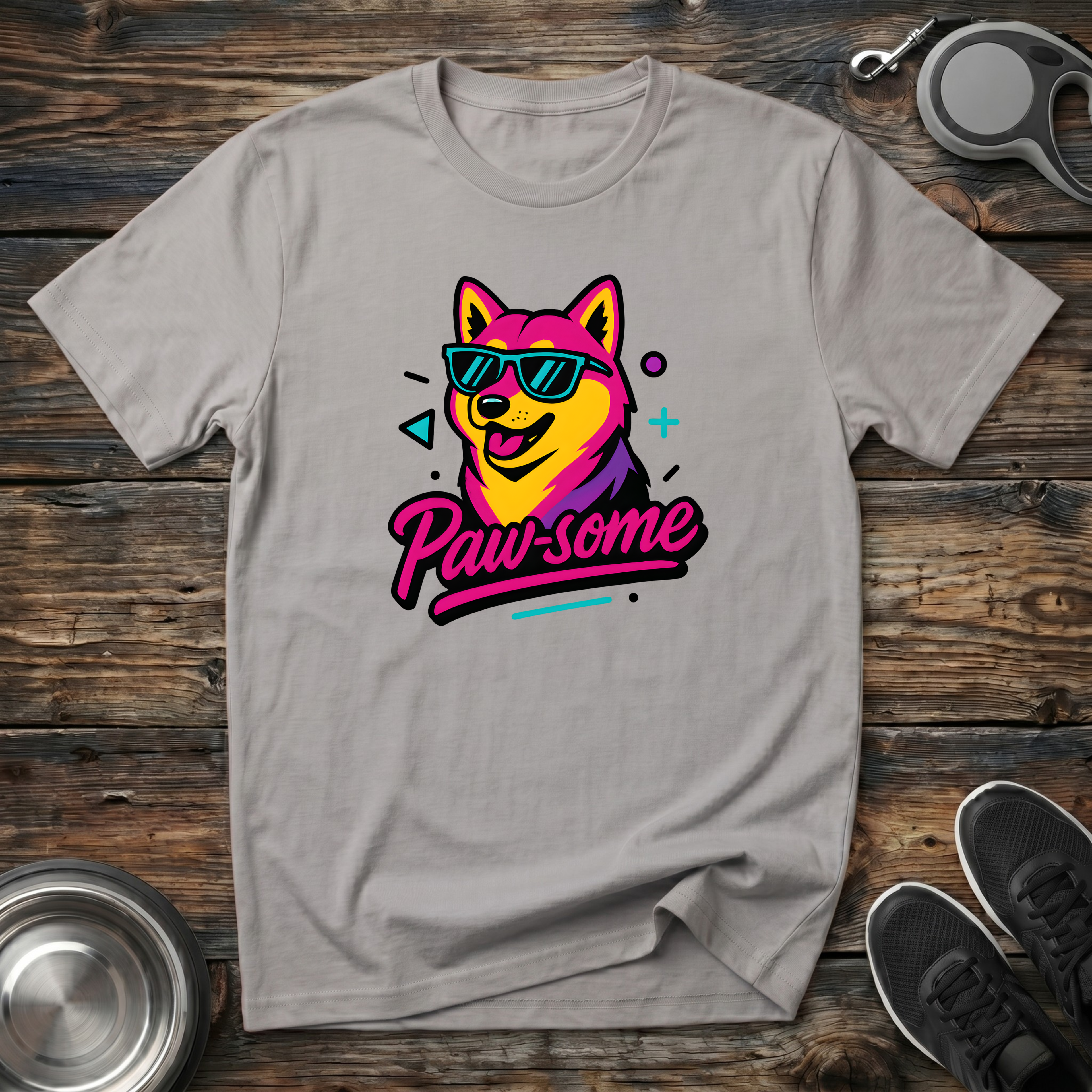 Paw-some Retro 80s Dog Graphic T-Shirt – Colorful Cool Dog Tee for Dog Lovers & Retro Aesthetic Fans
