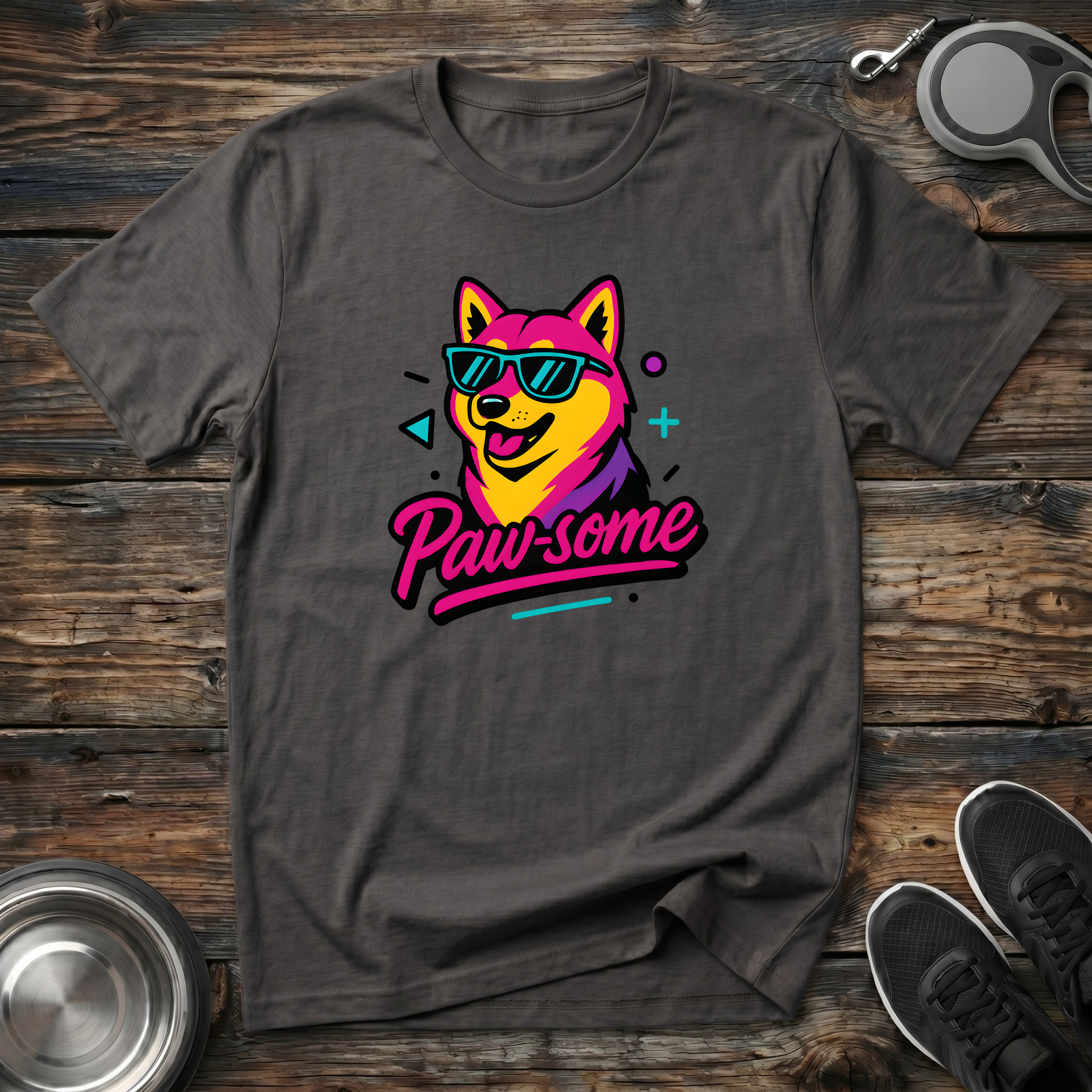 Paw-some Retro 80s Dog Graphic T-Shirt – Colorful Cool Dog Tee for Dog Lovers & Retro Aesthetic Fans