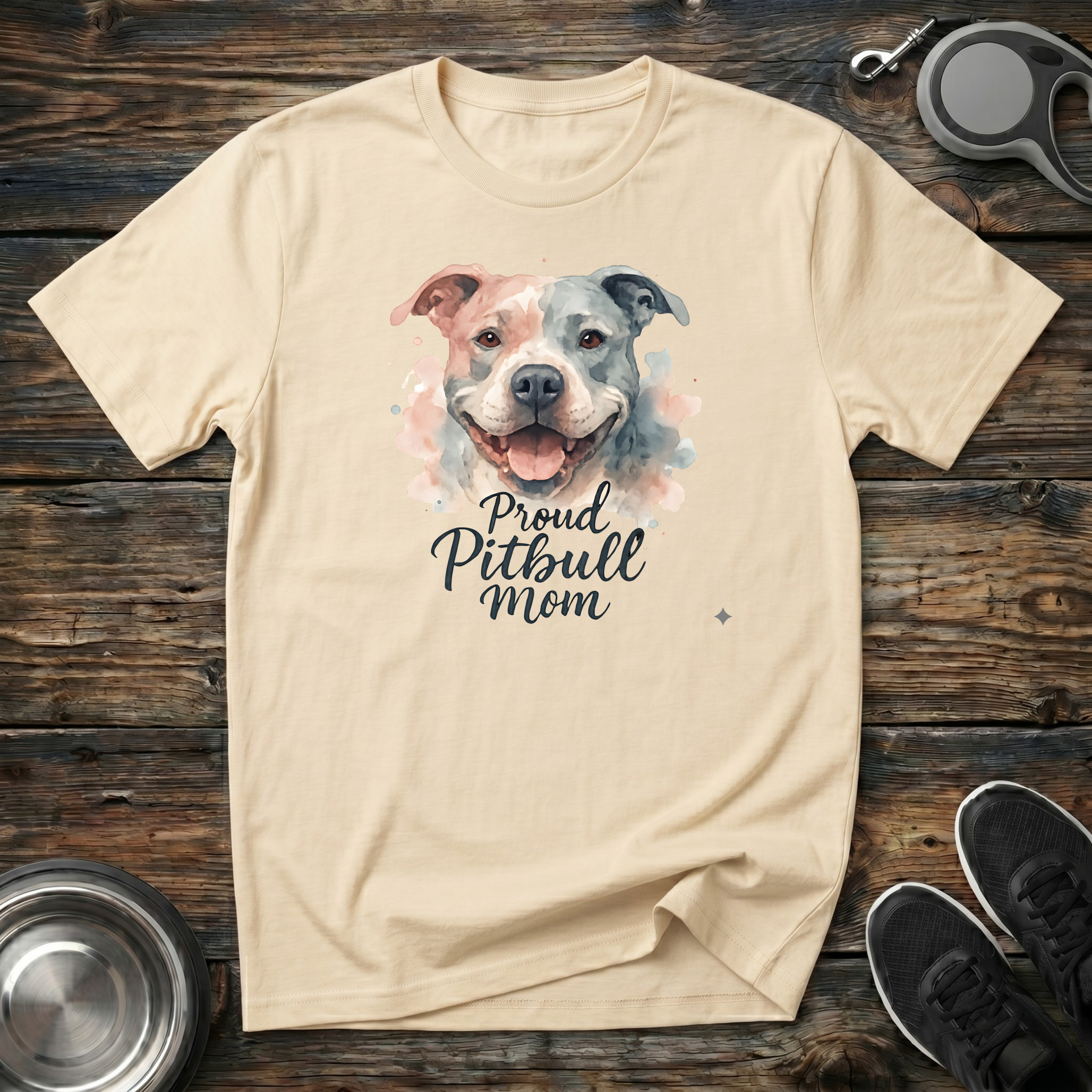 Proud Pitbull Mom Watercolor Portrait T-Shirt – Beautiful Pitbull Graphic Tee for Pitbull Lovers & Bully Breed Advocates