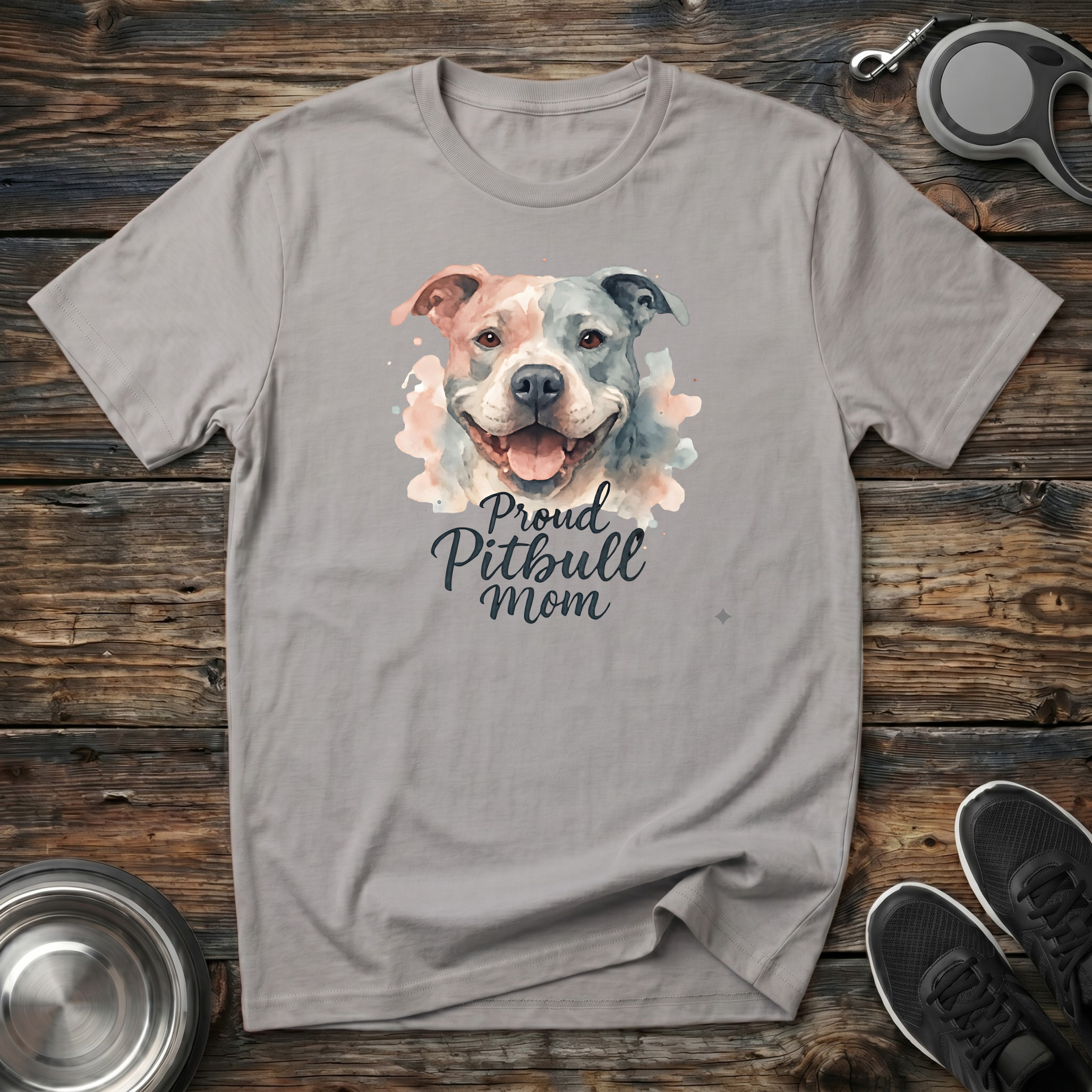 Proud Pitbull Mom Watercolor Portrait T-Shirt – Beautiful Pitbull Graphic Tee for Pitbull Lovers & Bully Breed Advocates