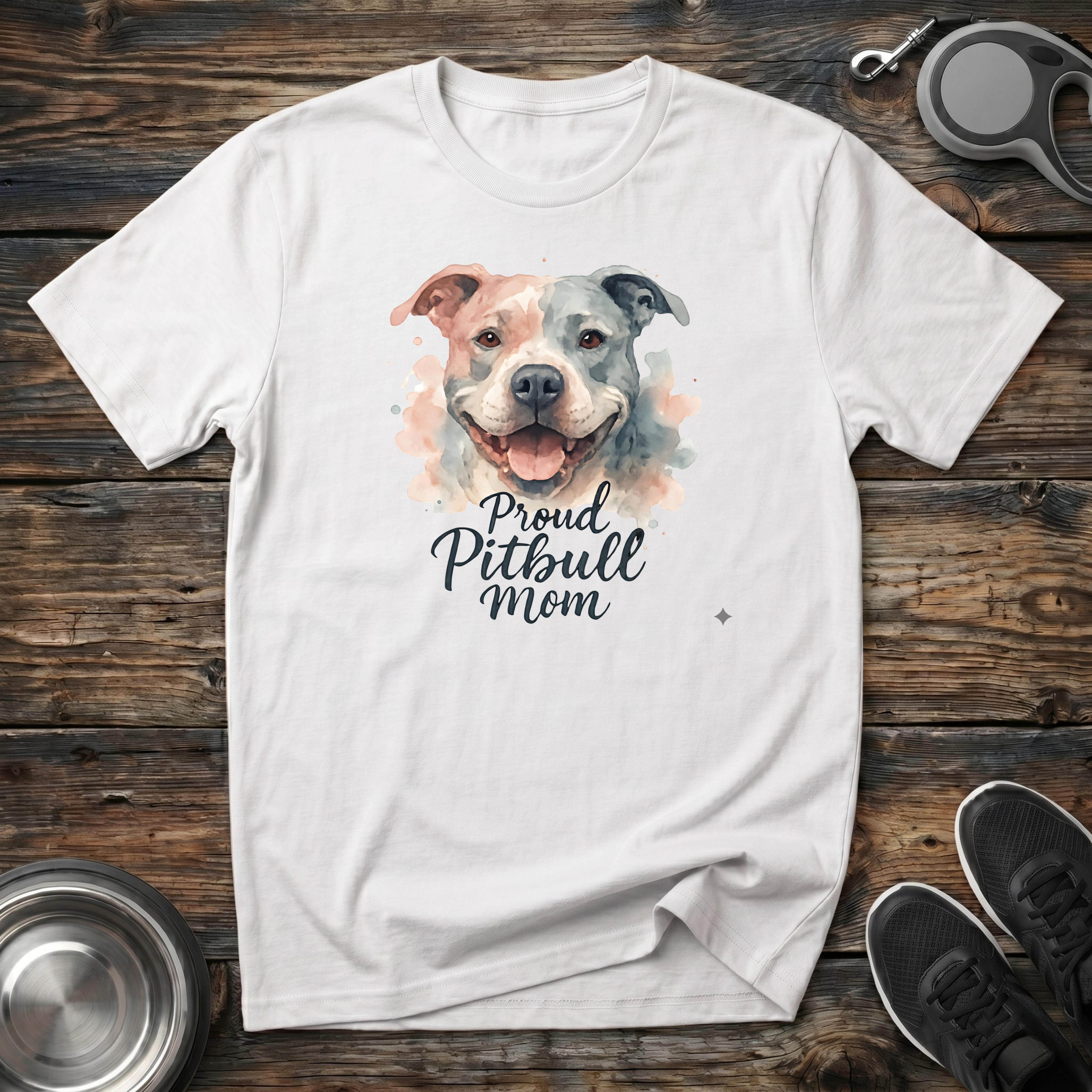 Proud Pitbull Mom Watercolor Portrait T-Shirt – Beautiful Pitbull Graphic Tee for Pitbull Lovers & Bully Breed Advocates