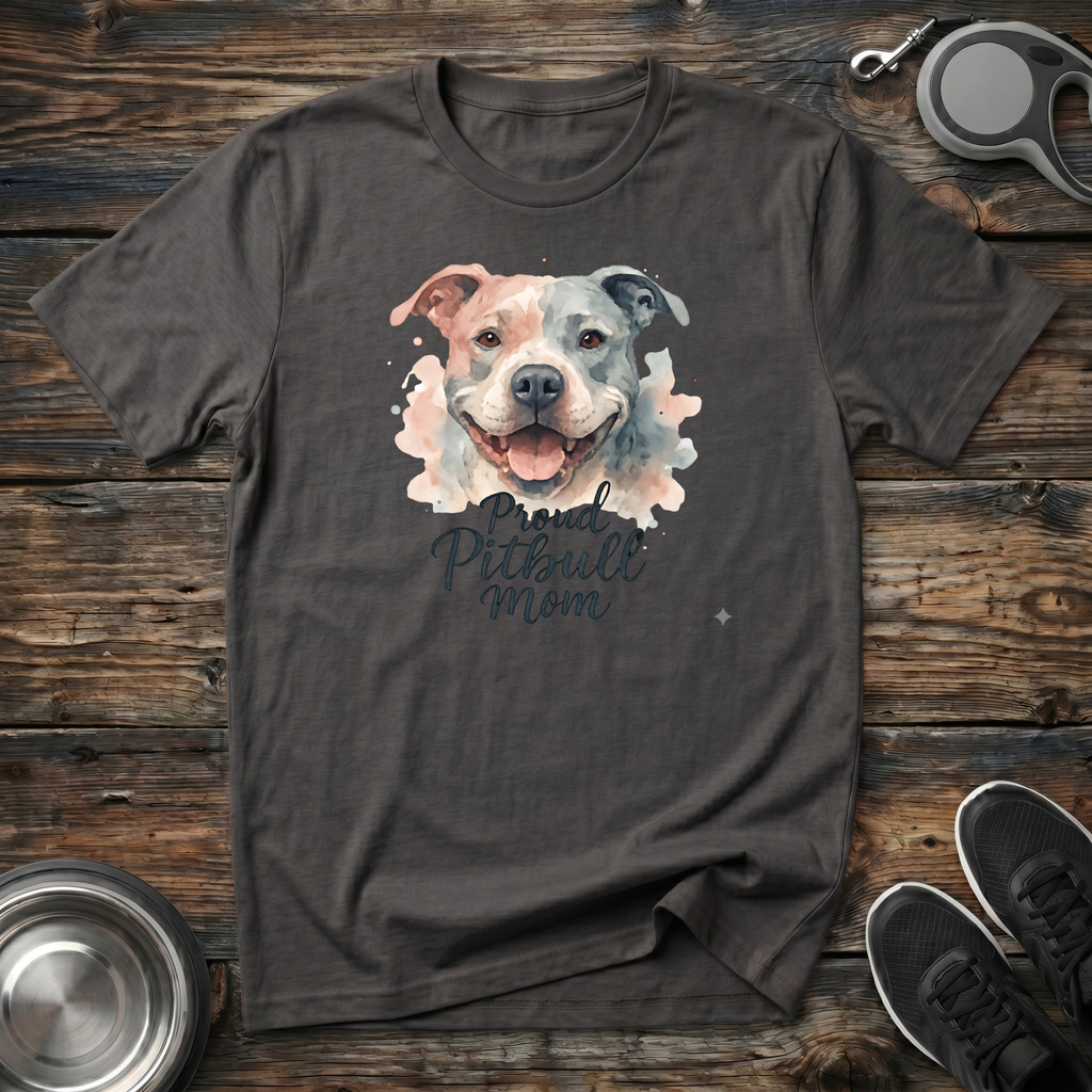 Proud Pitbull Mom Watercolor Portrait T-Shirt – Beautiful Pitbull Graphic Tee for Pitbull Lovers & Bully Breed Advocates