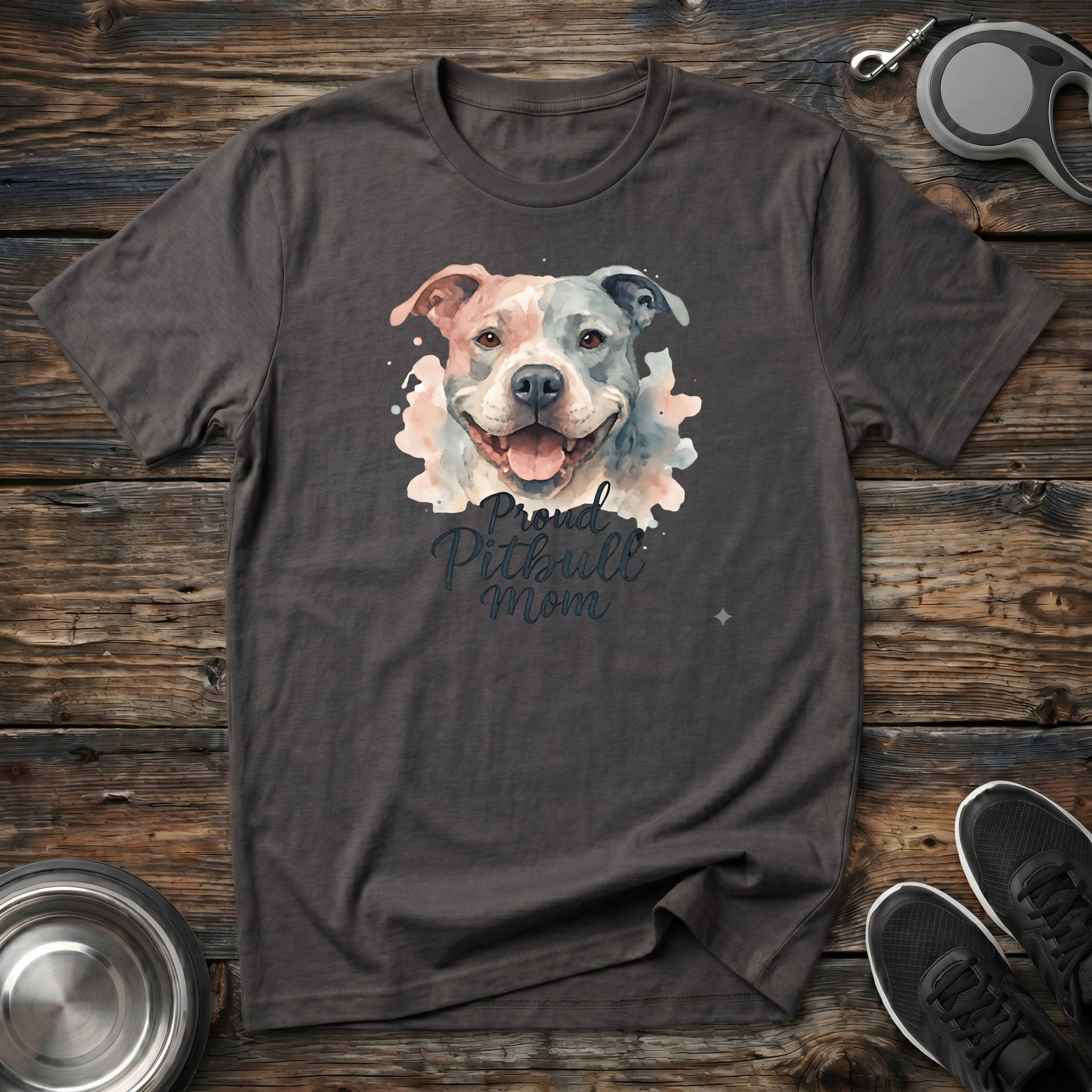 Proud Pitbull Mom Watercolor Portrait T-Shirt – Beautiful Pitbull Graphic Tee for Pitbull Lovers & Bully Breed Advocates