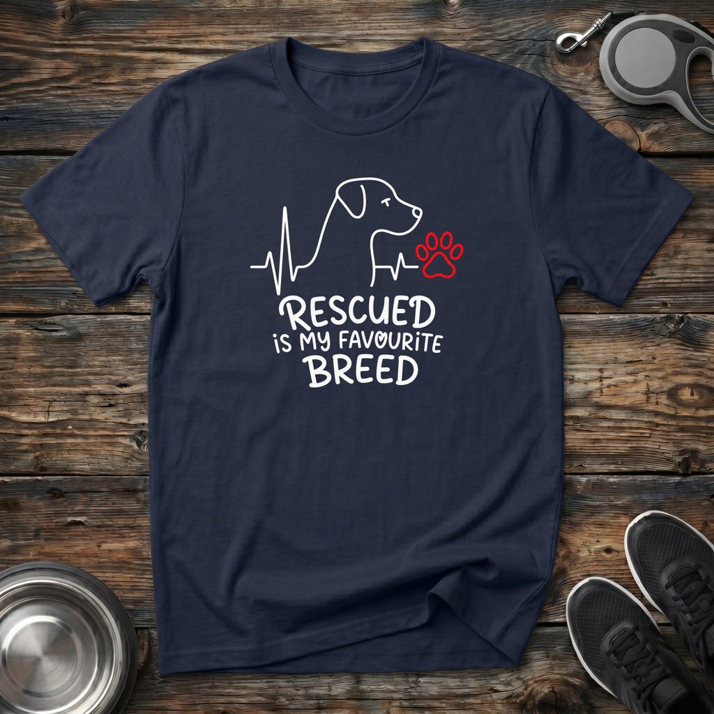 Rescued is My Favourite Breed T-Shirt | Rescue Dog Lover Tee | Adopt Don't Shop Gift
