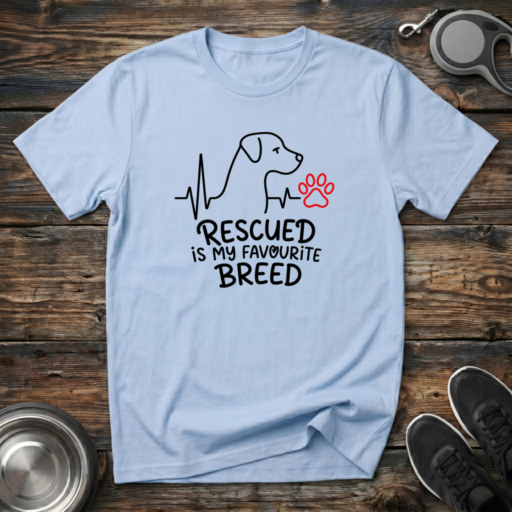 Rescued is My Favourite Breed T-Shirt | Rescue Dog Lover Tee | Adopt Don't Shop Gift