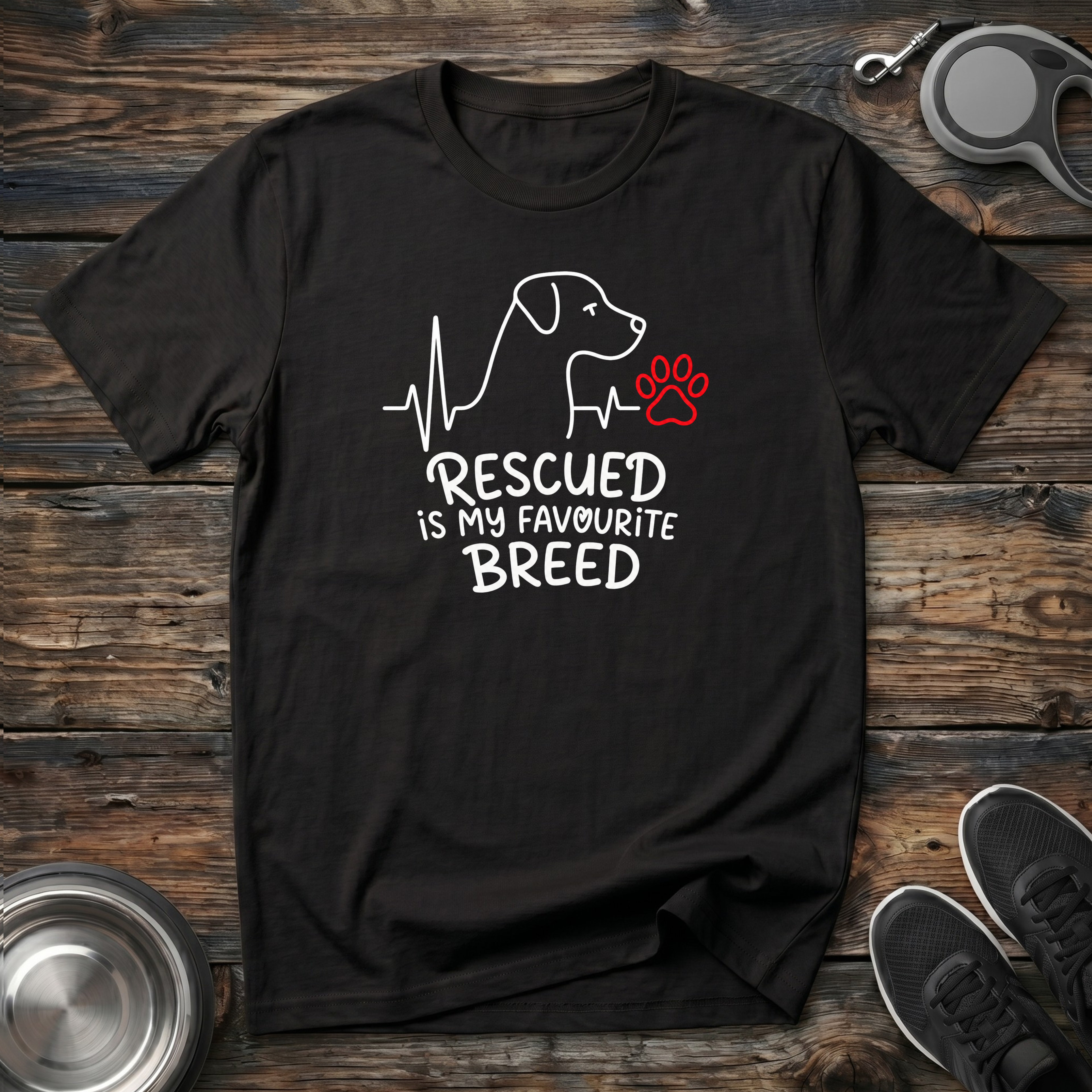Rescued is My Favourite Breed T-Shirt | Rescue Dog Lover Tee | Adopt Don't Shop Gift