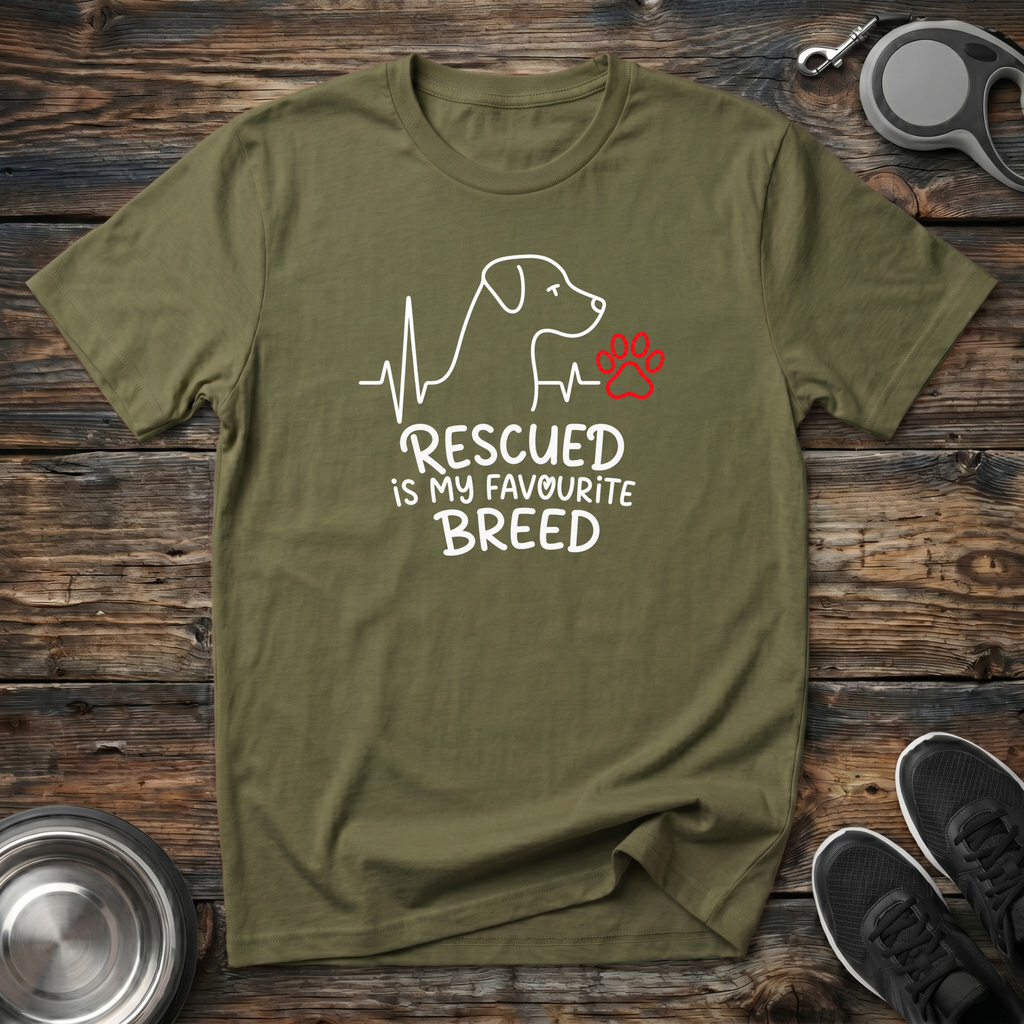 Rescued is My Favourite Breed T-Shirt | Rescue Dog Lover Tee | Adopt Don't Shop Gift