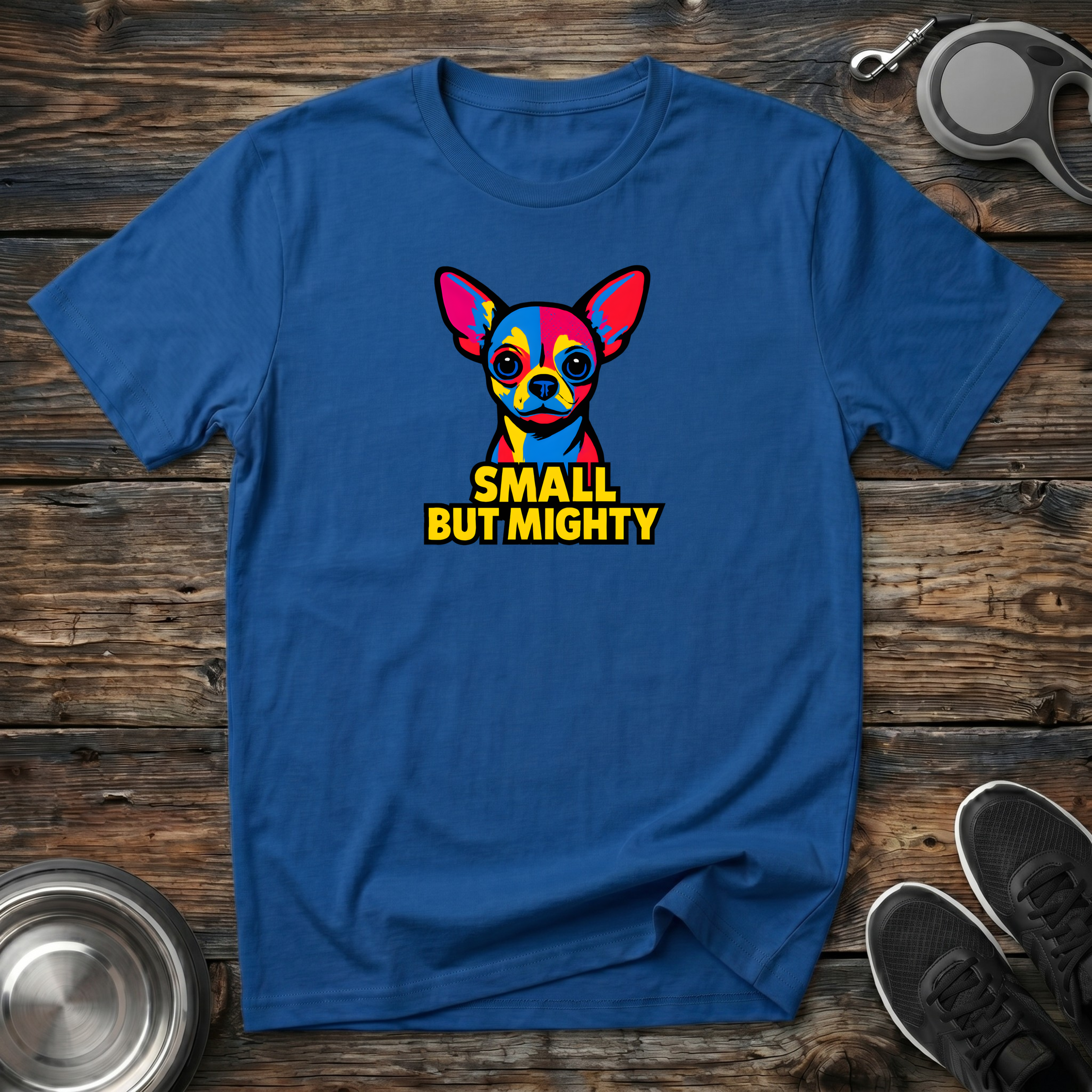 Small But Mighty Funny Chihuahua T-Shirt – Bold Pop Art Chihuahua Graphic Tee for Small Dog Lovers & Chi Moms